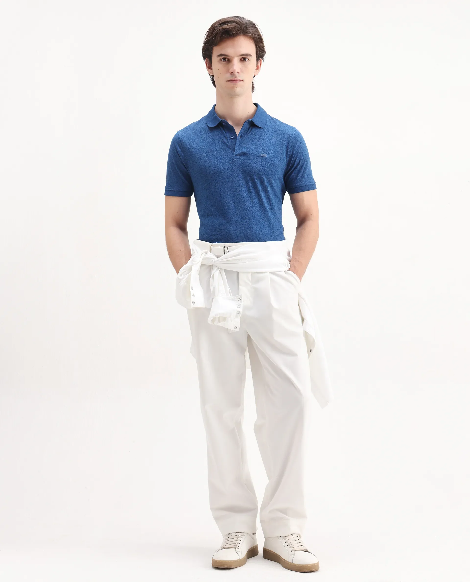 Rare Rabbit Men's Schop Navy Cotton Plain Regular Fit Half Sleeve Polo - Image 2