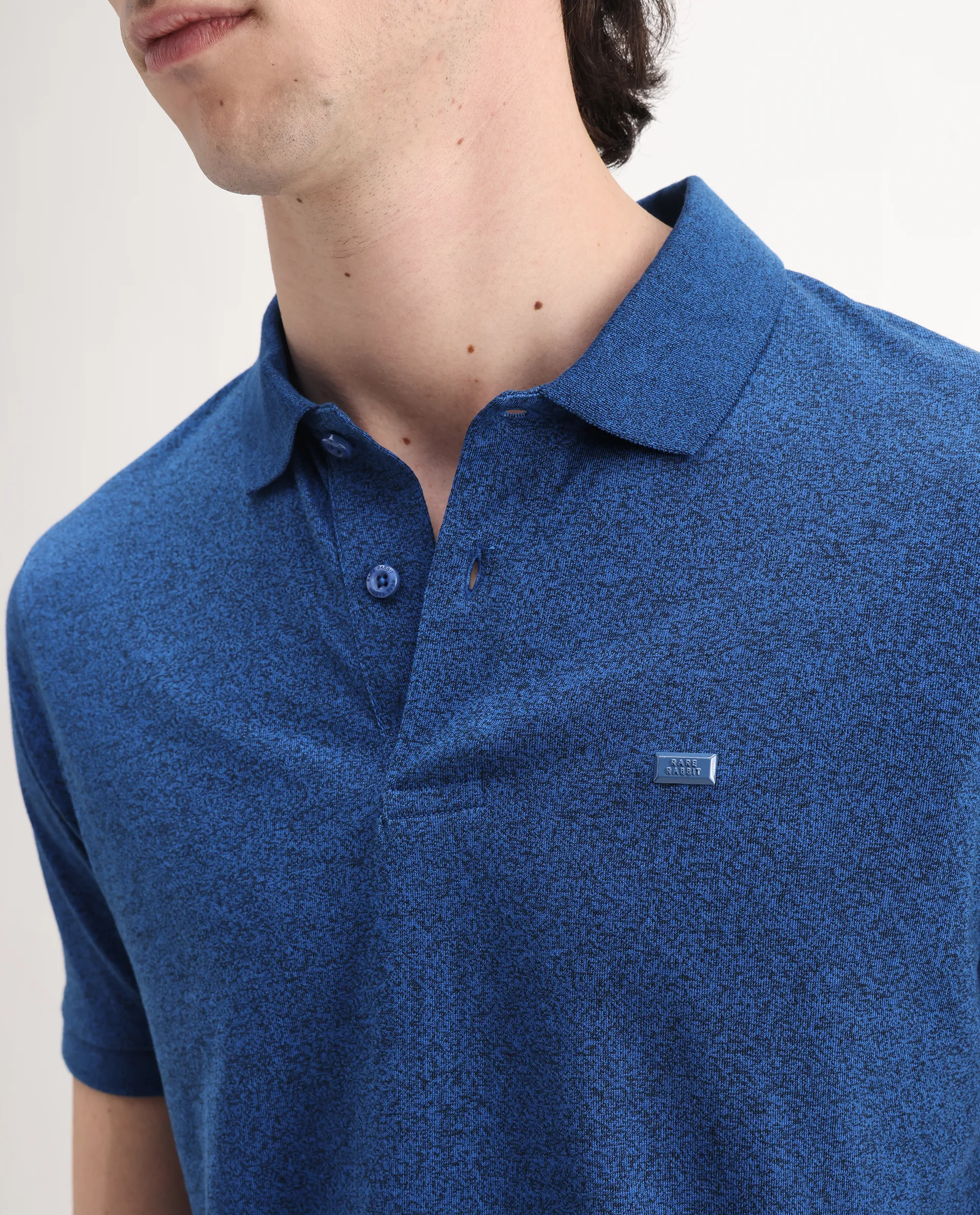 Rare Rabbit Men's Schop Navy Cotton Plain Regular Fit Half Sleeve Polo - Image 3
