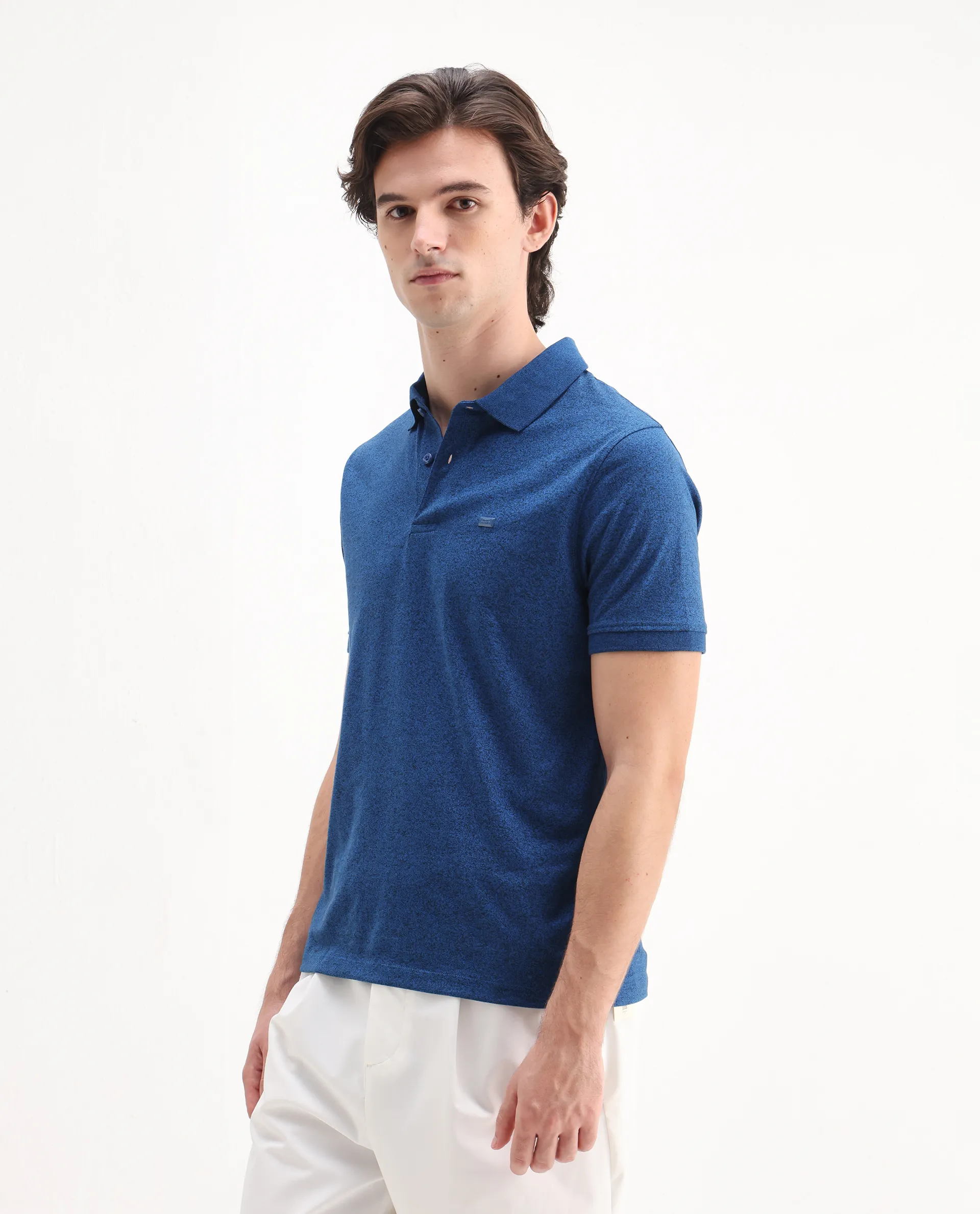 Rare Rabbit Men's Schop Navy Cotton Plain Regular Fit Half Sleeve Polo - Image 5