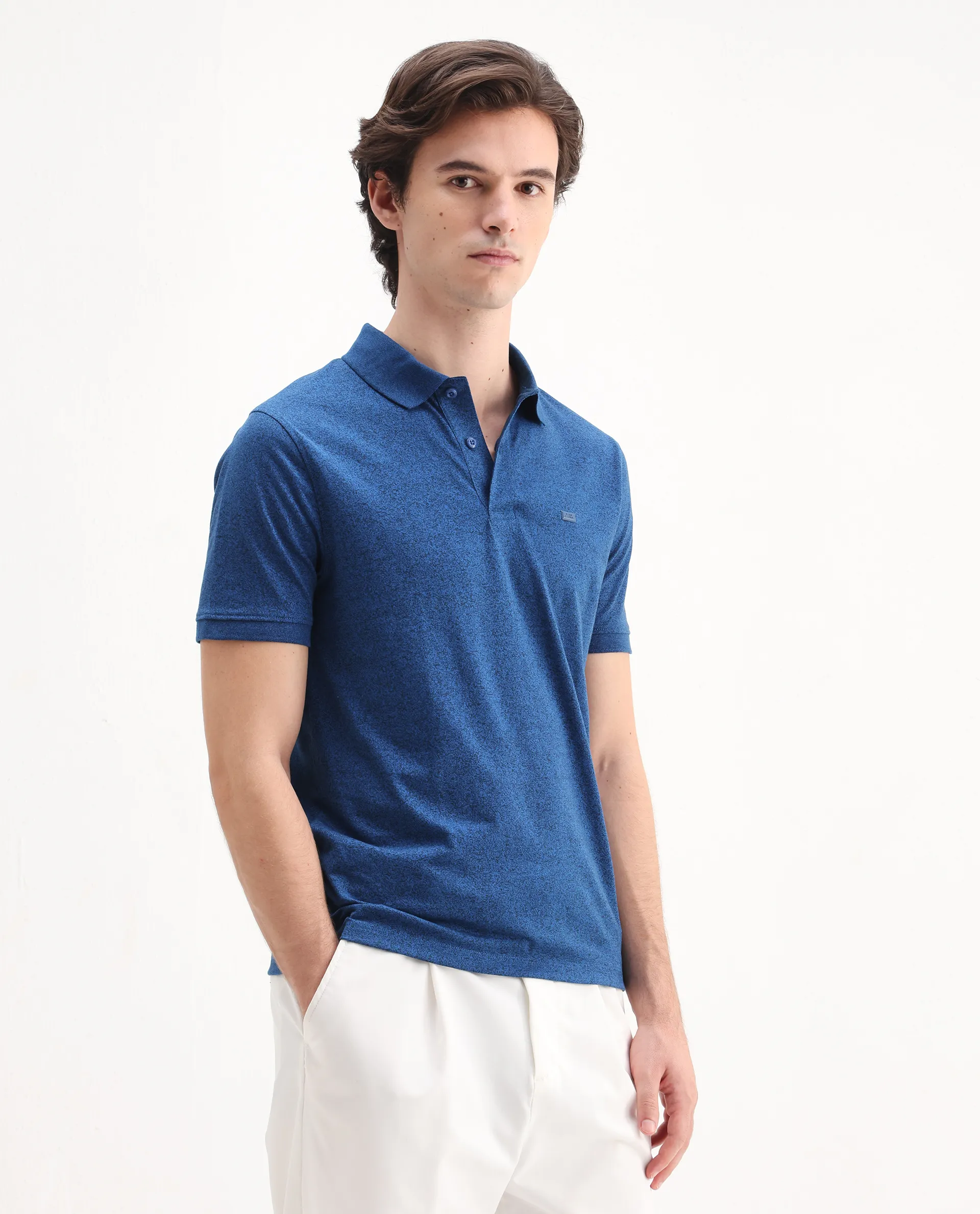 Rare Rabbit Men's Schop Navy Cotton Plain Regular Fit Half Sleeve Polo - Image 6
