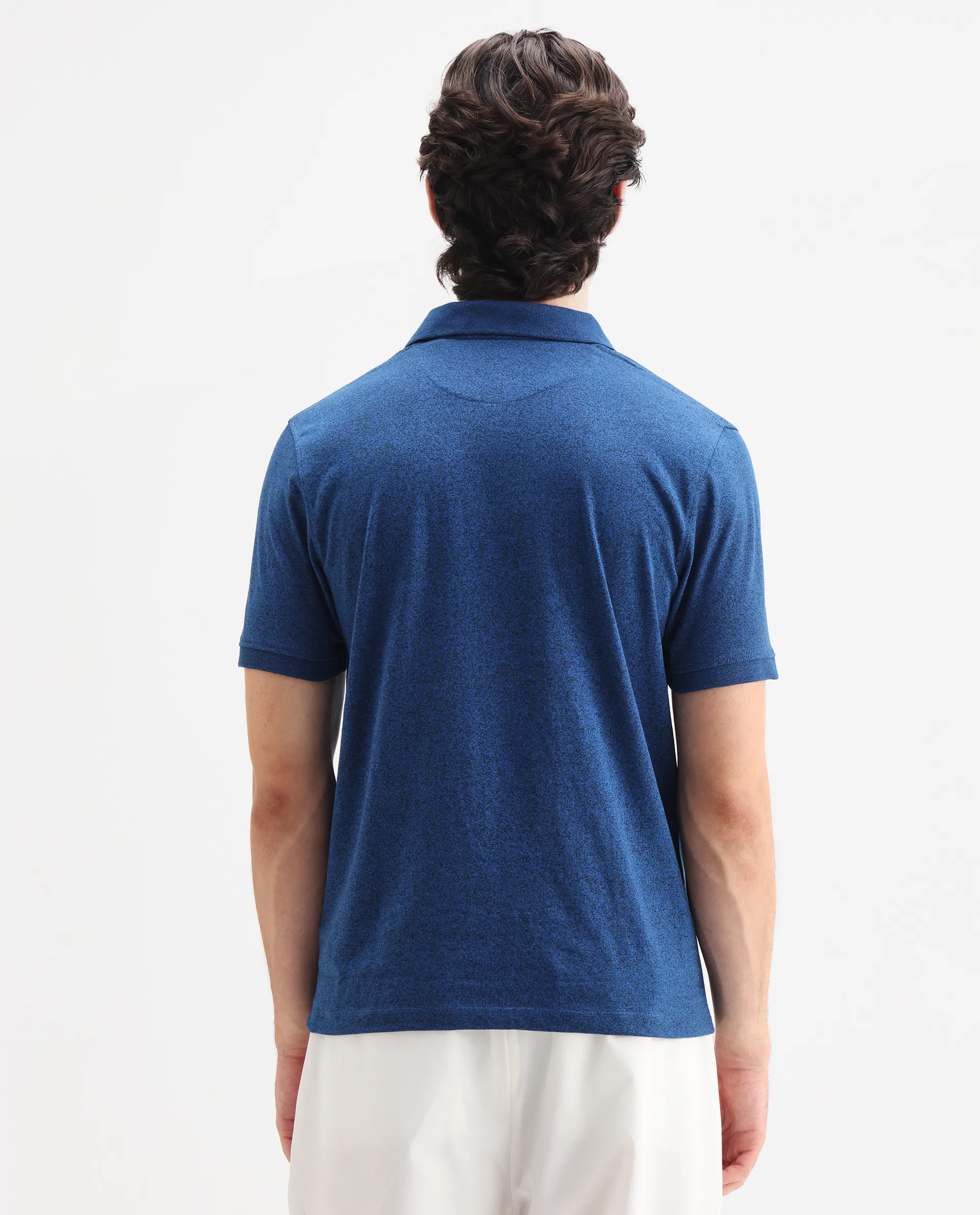 Rare Rabbit Men's Schop Navy Cotton Plain Regular Fit Half Sleeve Polo - Image 7