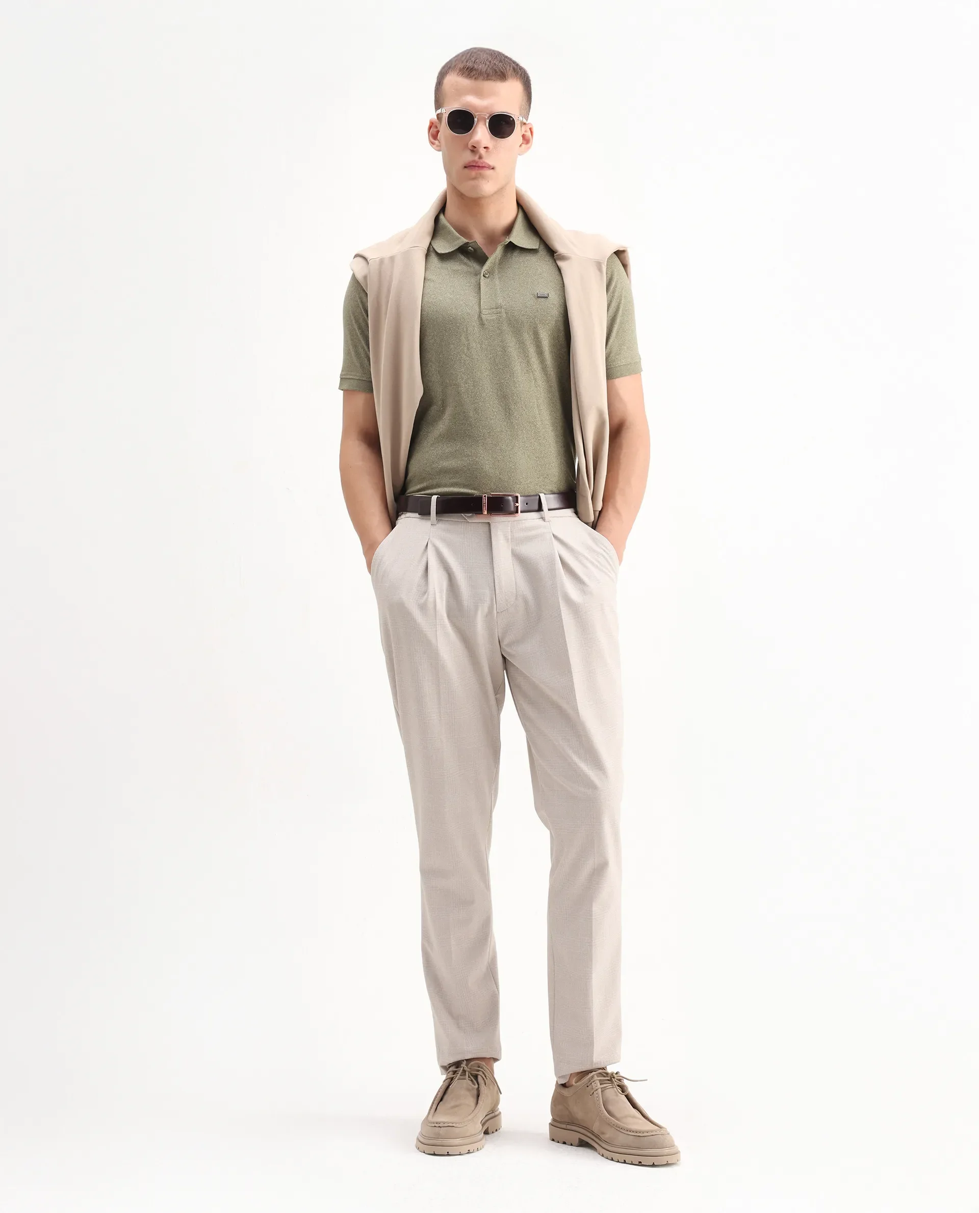 Rare Rabbit Men's Schop Olive Cotton Plain Regular Fit Half Sleeve Polo - Image 2