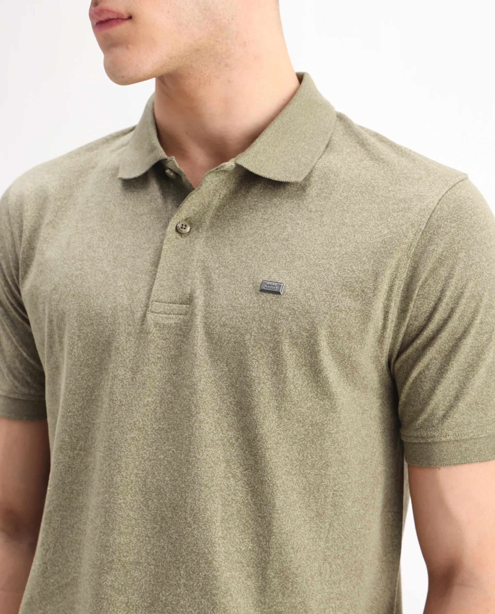 Rare Rabbit Men's Schop Olive Cotton Plain Regular Fit Half Sleeve Polo - Image 4