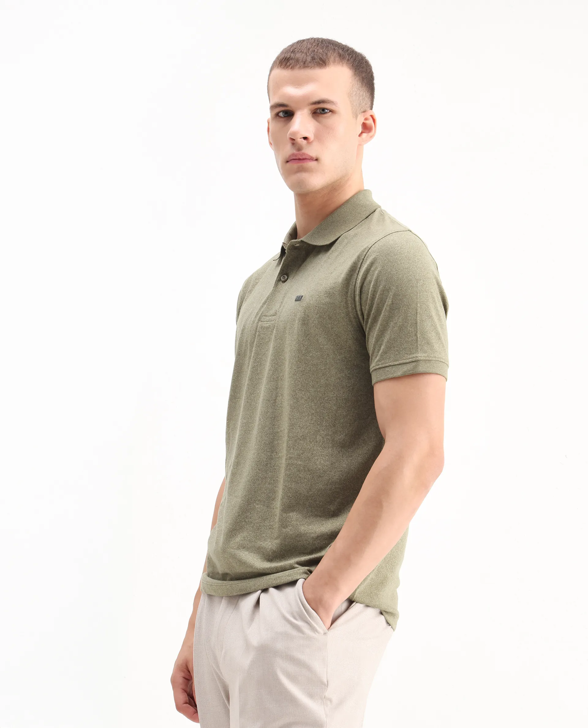 Rare Rabbit Men's Schop Olive Cotton Plain Regular Fit Half Sleeve Polo - Image 5