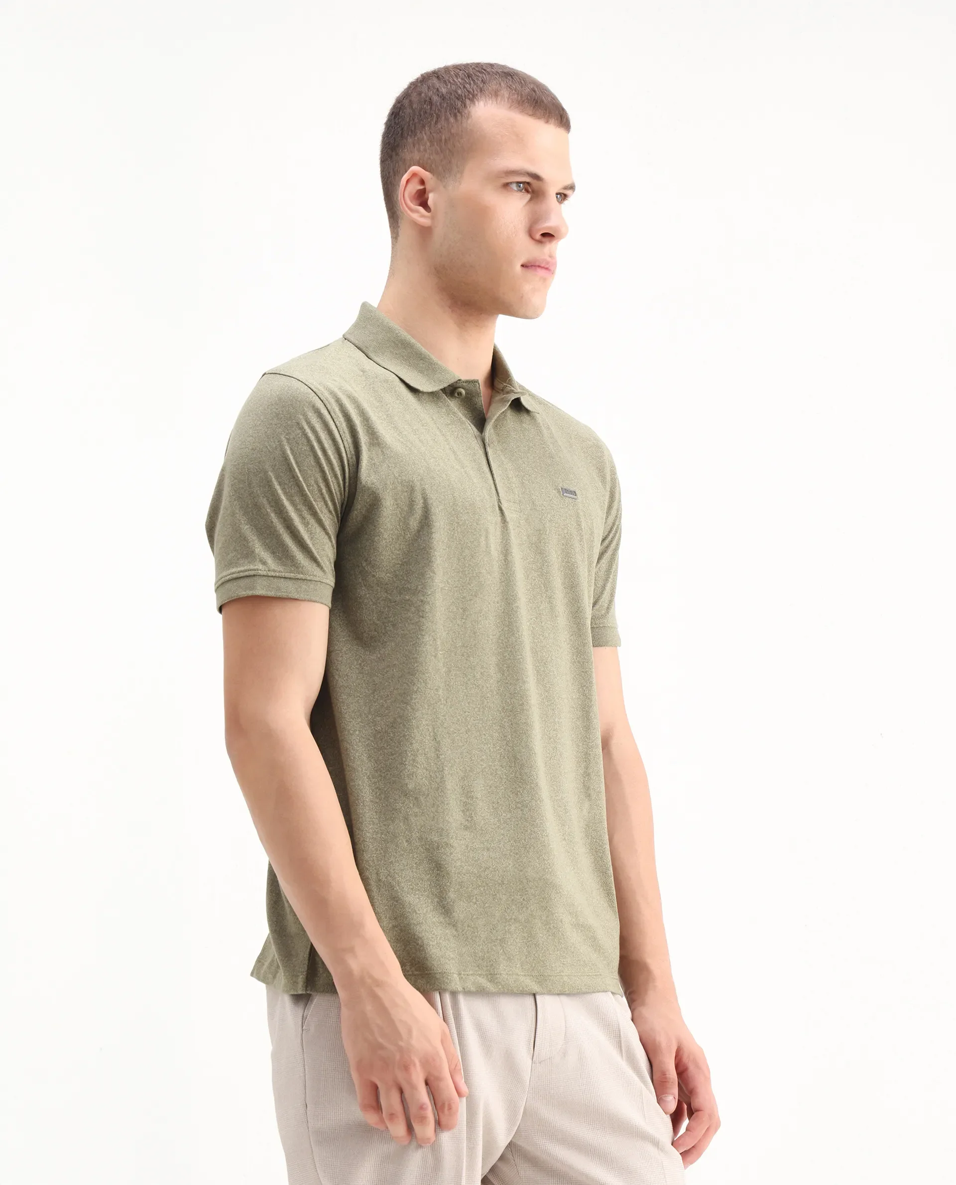 Rare Rabbit Men's Schop Olive Cotton Plain Regular Fit Half Sleeve Polo - Image 6