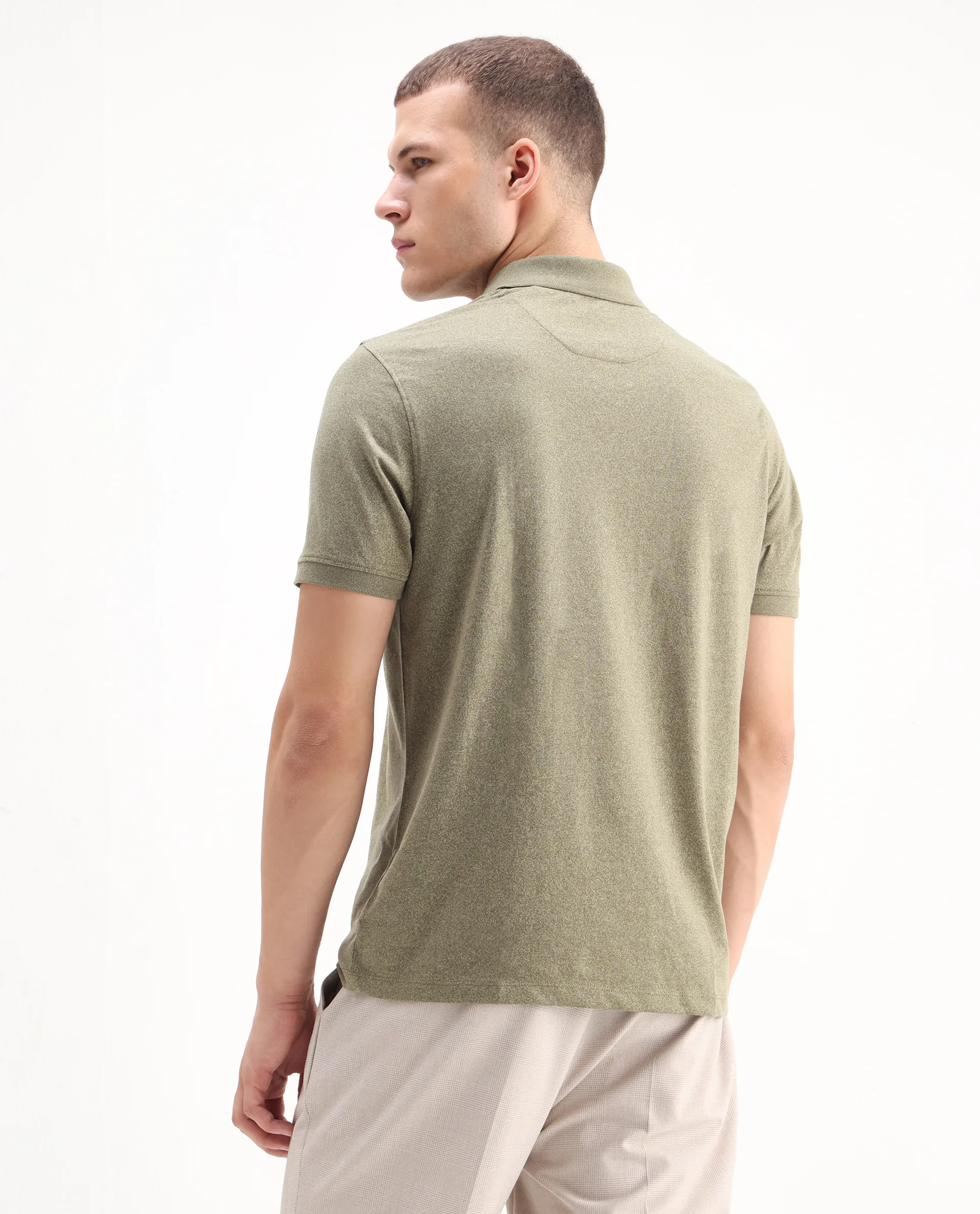 Rare Rabbit Men's Schop Olive Cotton Plain Regular Fit Half Sleeve Polo - Image 7