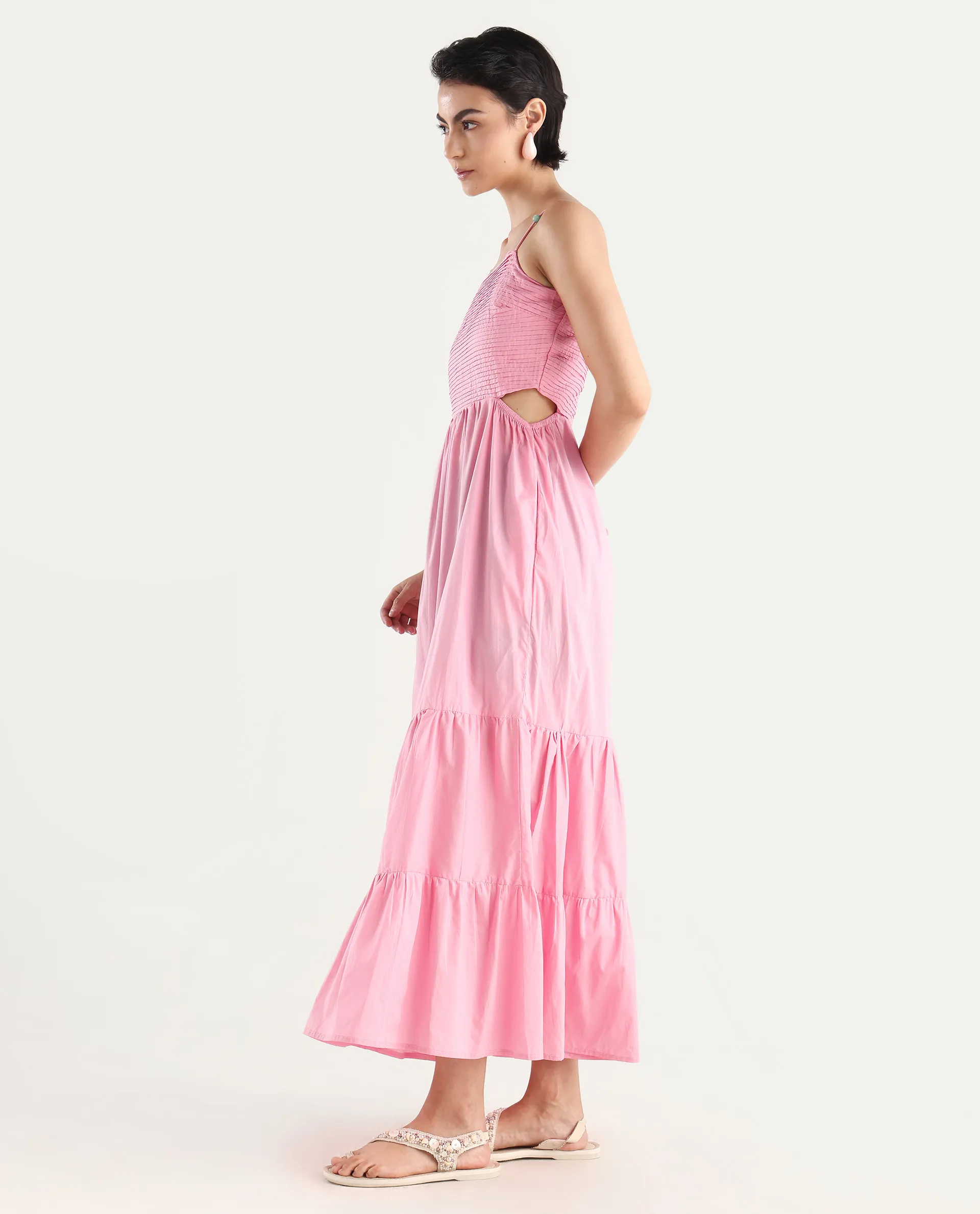 Rareism Women's Schor Pink Cotton Shoulder Strap Plain Maxi Fit And Flare Dress - Image 4