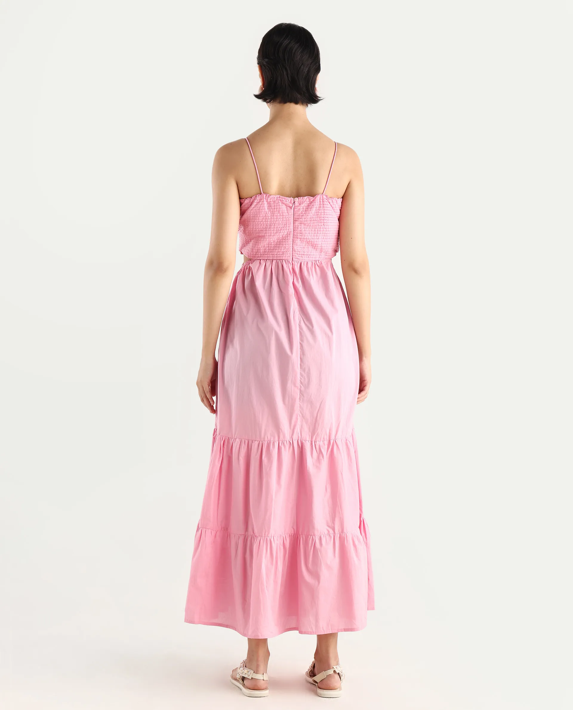 Rareism Women's Schor Pink Cotton Shoulder Strap Plain Maxi Fit And Flare Dress - Image 5