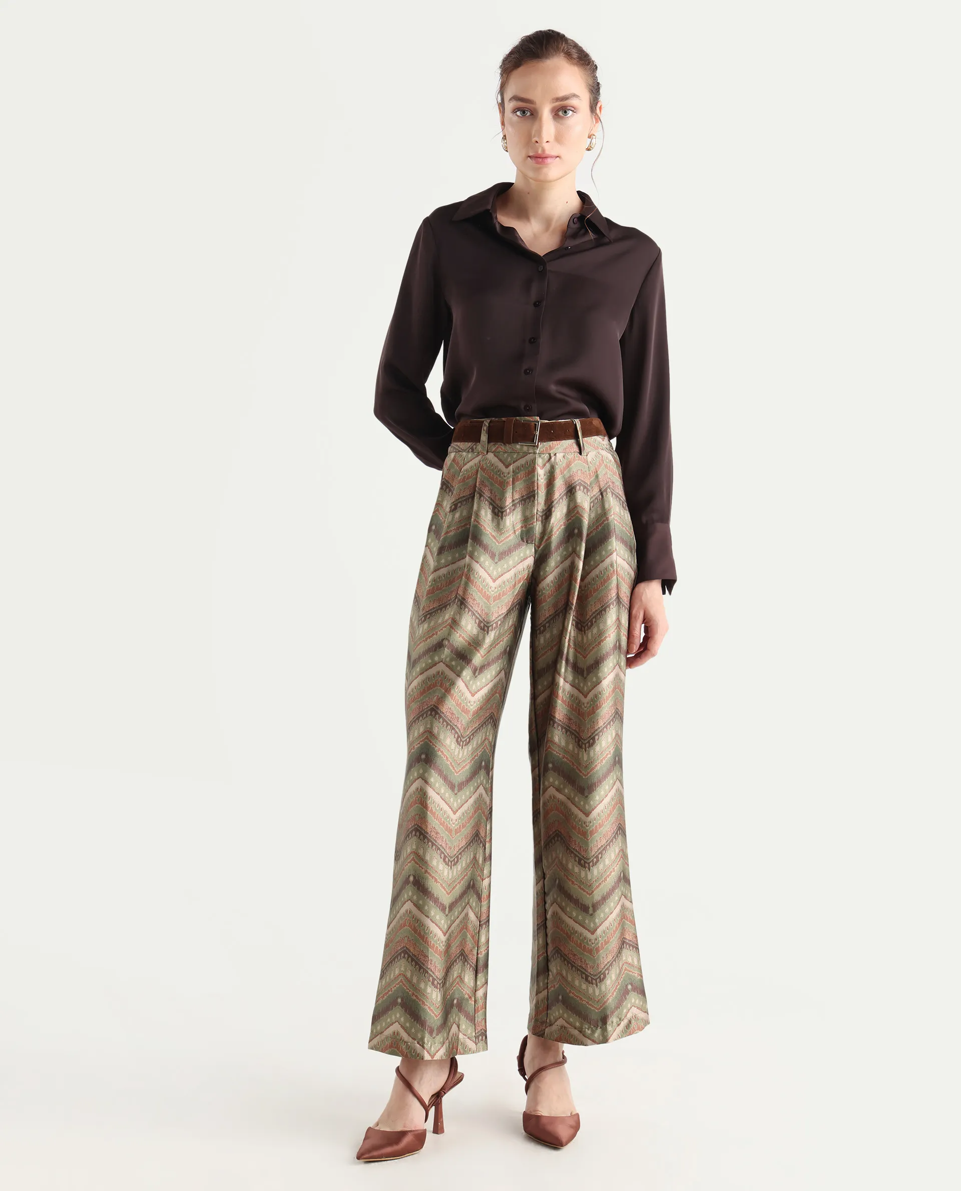 Rareism Women's Scilla Multi Polyester Geometric Print Ankle Length Wide Trouser - Image 2