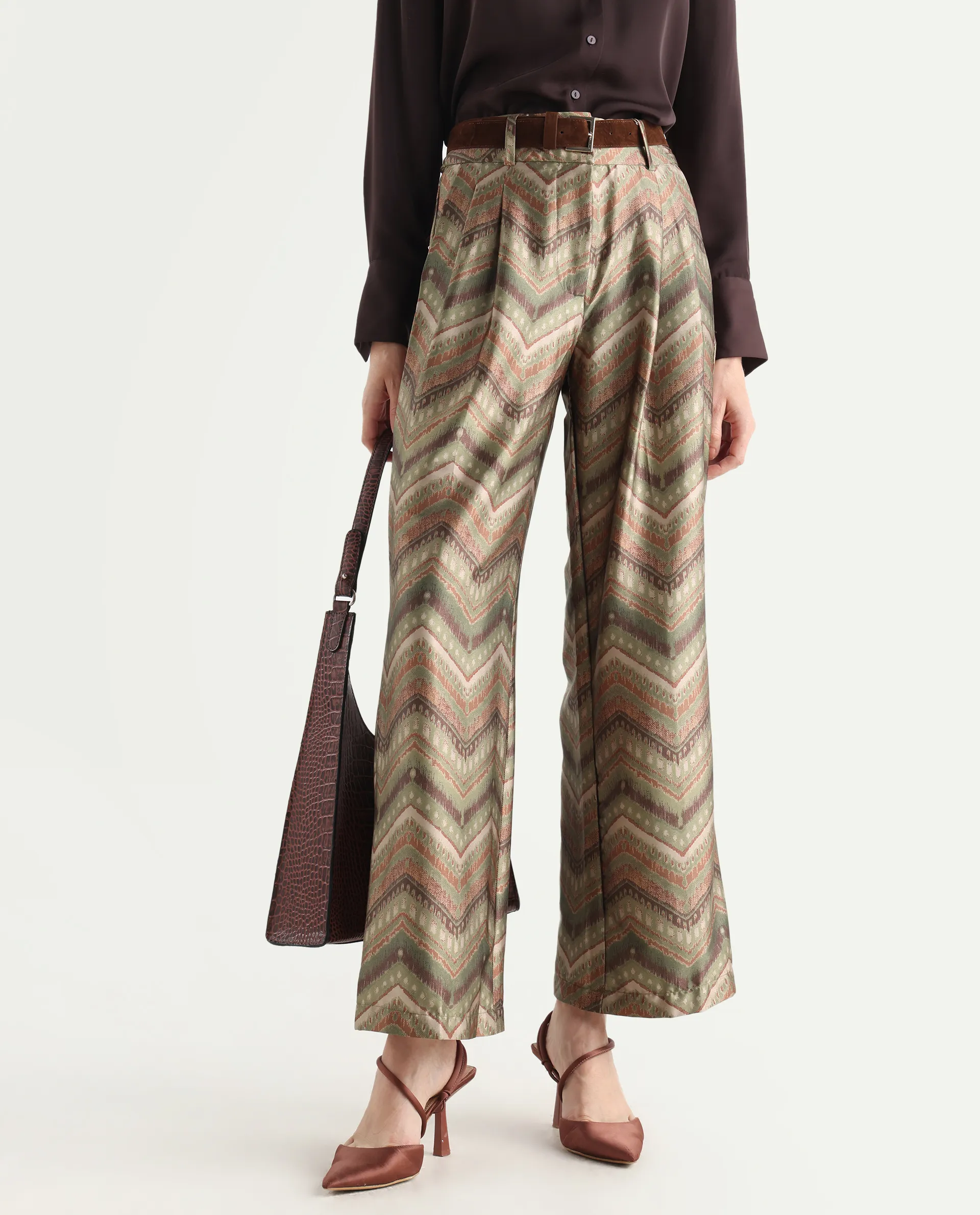 Rareism Women's Scilla Multi Polyester Geometric Print Ankle Length Wide Trouser - Image 3