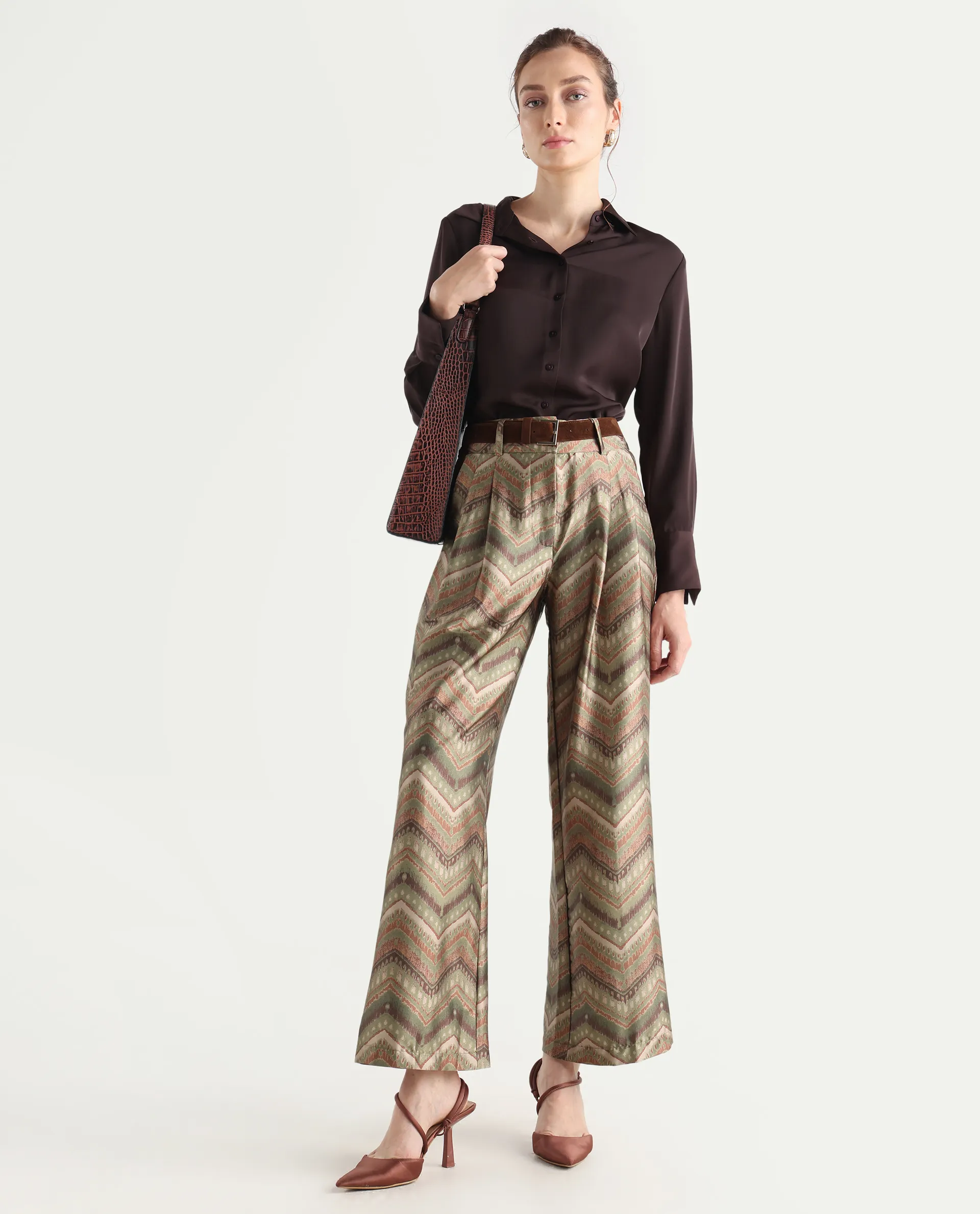 Rareism Women's Scilla Multi Polyester Geometric Print Ankle Length Wide Trouser - Image 4