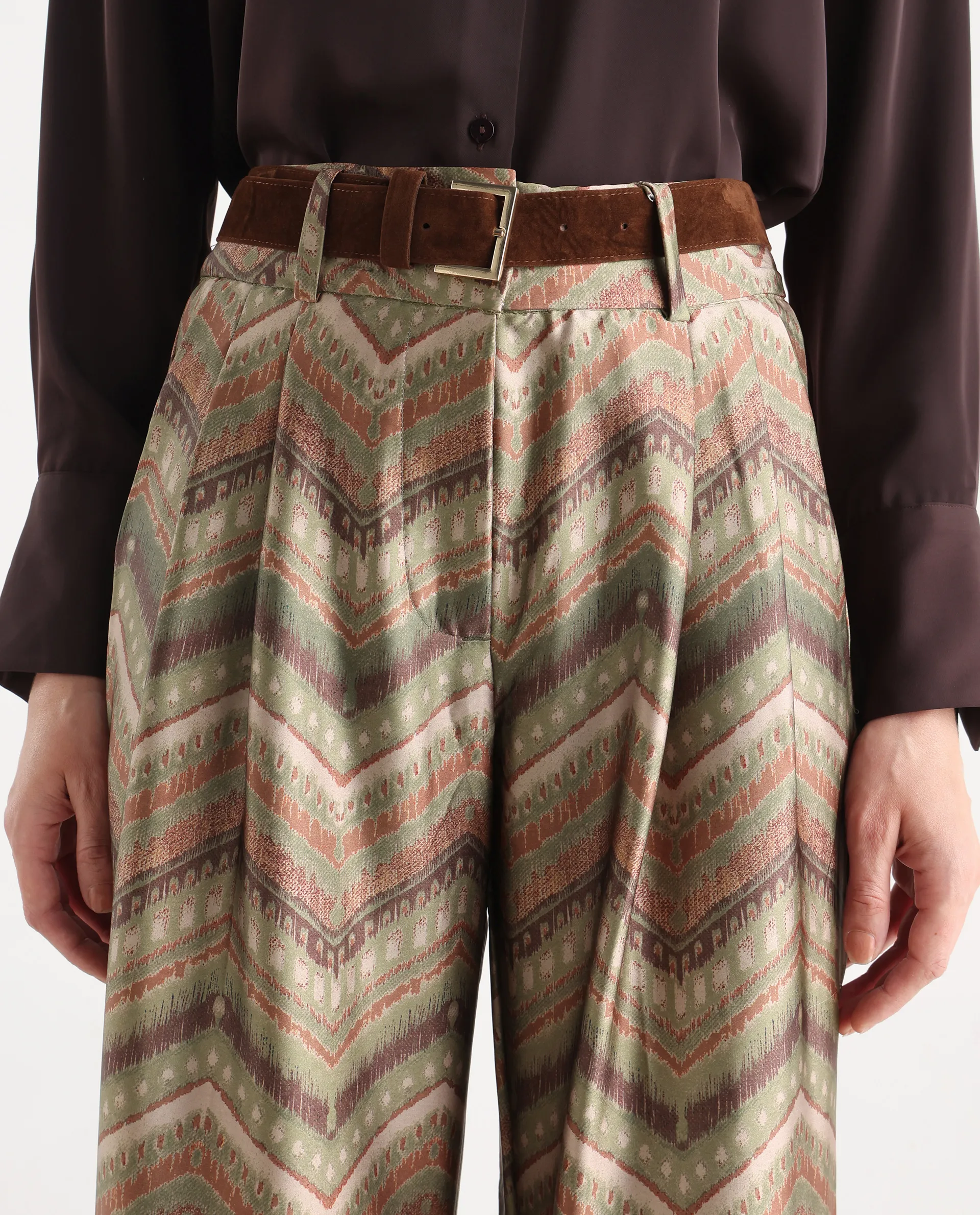 Rareism Women's Scilla Multi Polyester Geometric Print Ankle Length Wide Trouser - Image 5