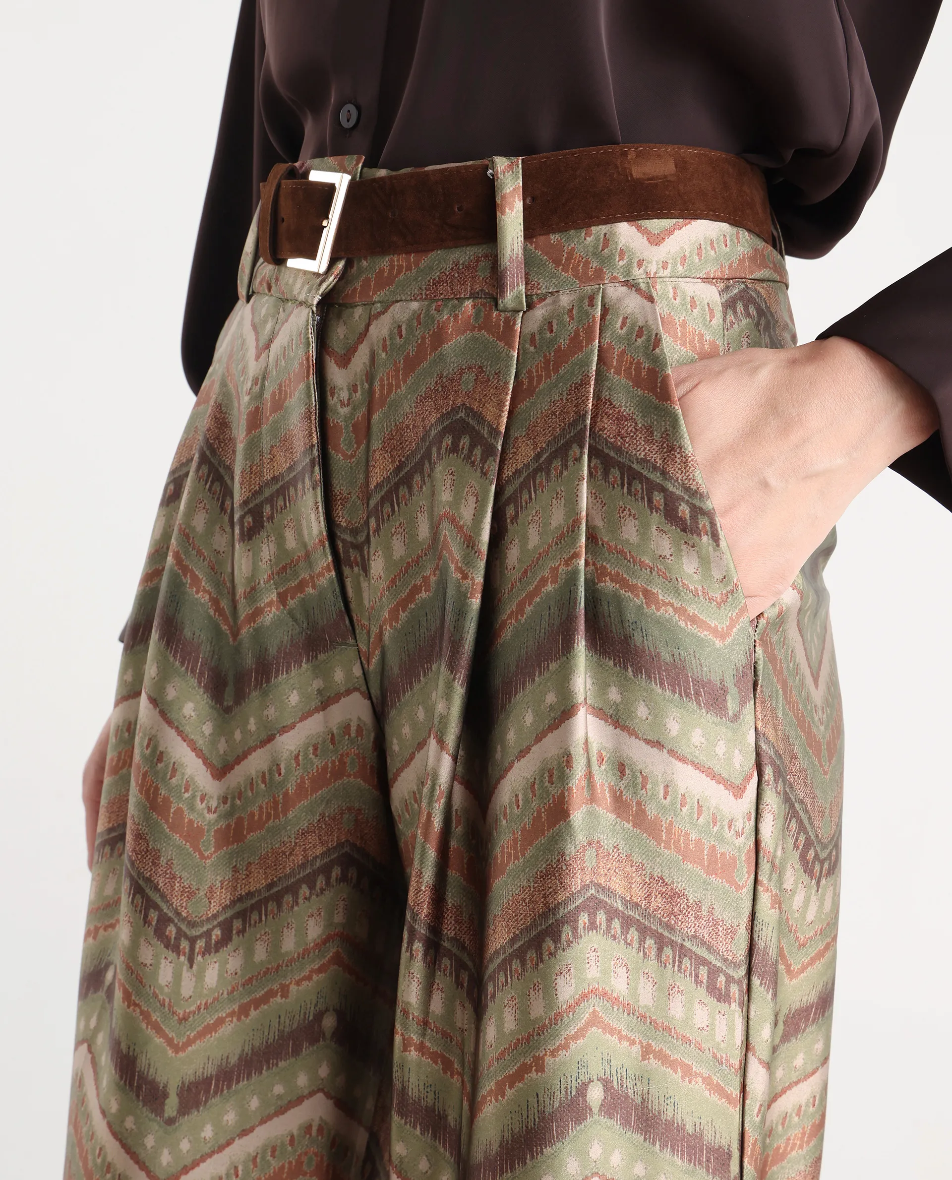 Rareism Women's Scilla Multi Polyester Geometric Print Ankle Length Wide Trouser - Image 6