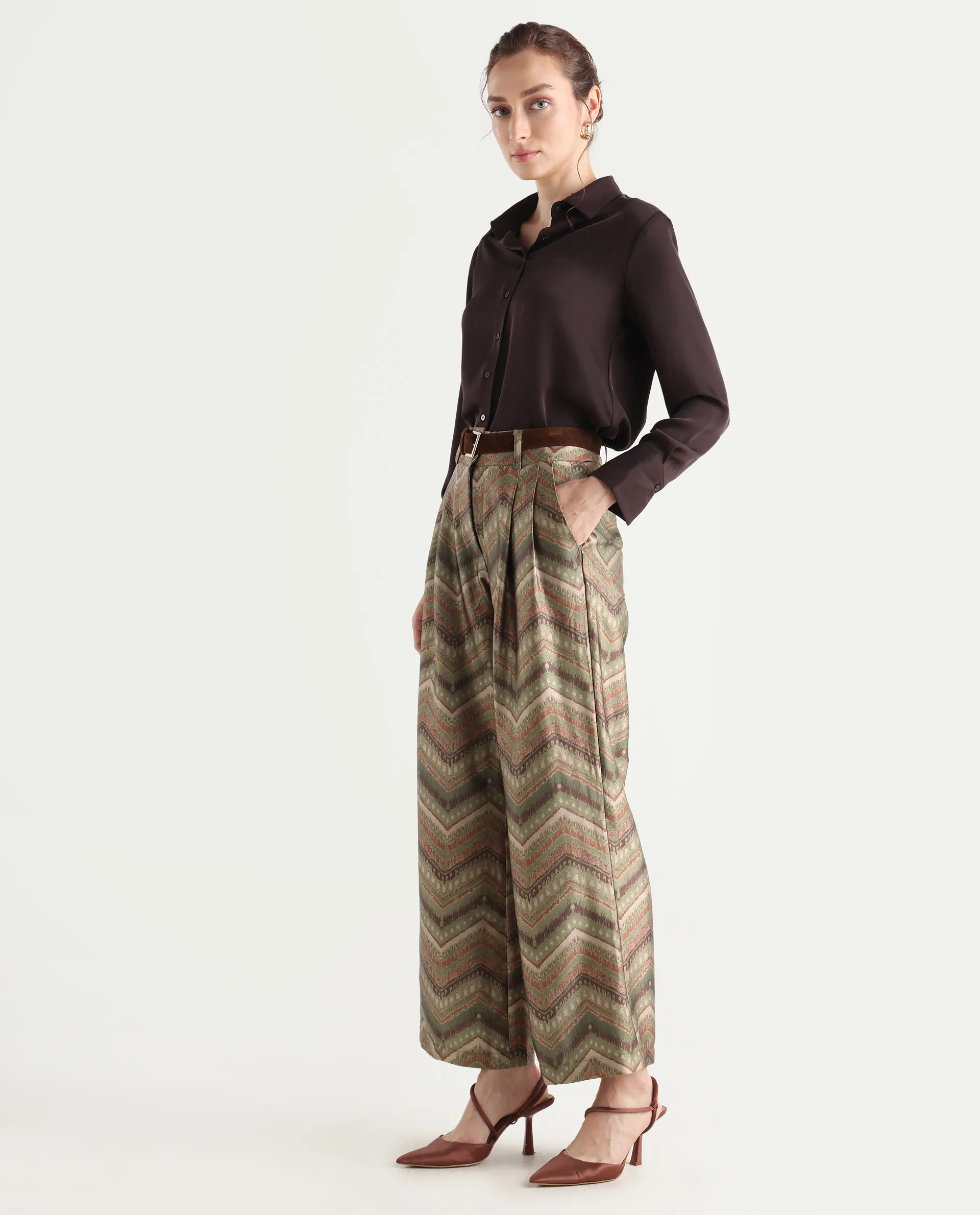 Rareism Women's Scilla Multi Polyester Geometric Print Ankle Length Wide Trouser - Image 7