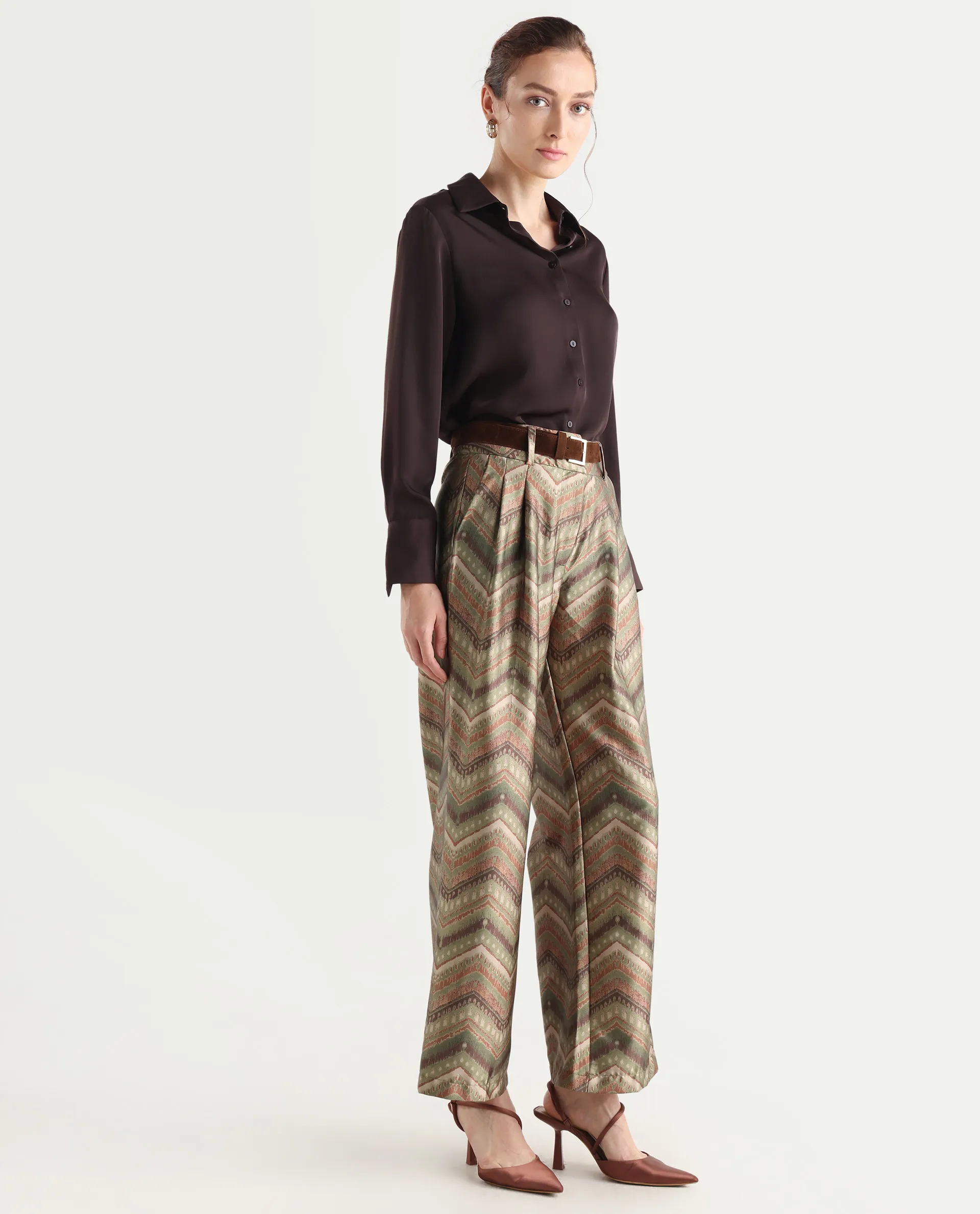 Rareism Women's Scilla Multi Polyester Geometric Print Ankle Length Wide Trouser - Image 8