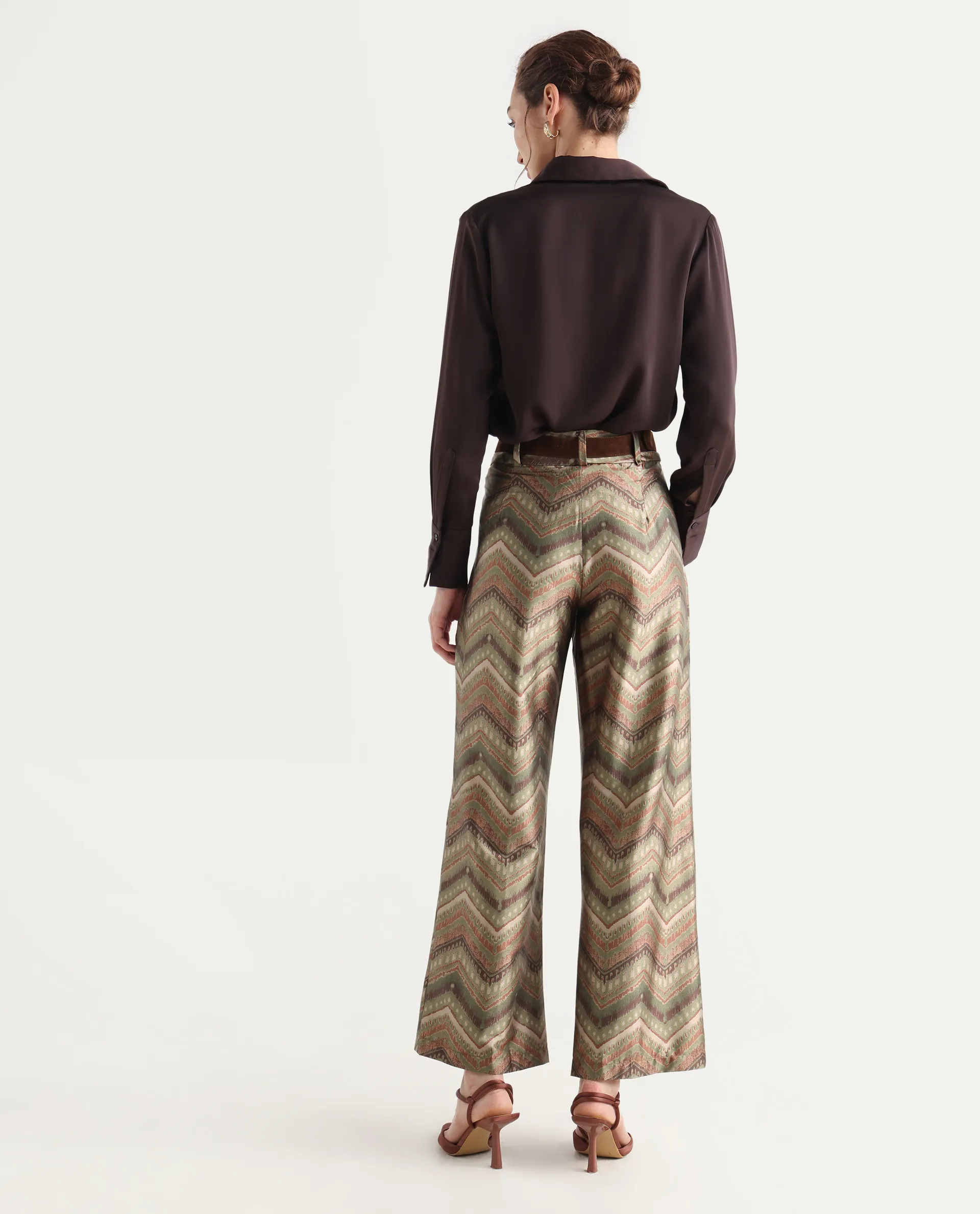 Rareism Women's Scilla Multi Polyester Geometric Print Ankle Length Wide Trouser - Image 9