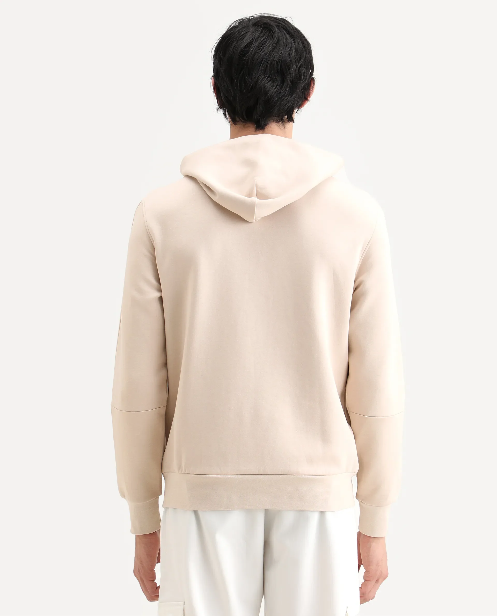 Rare Rabbit Men's Scon Light Beige Cotton Plain Regular Fit Full Sleeve Hooded Sweatshirt - Image 8