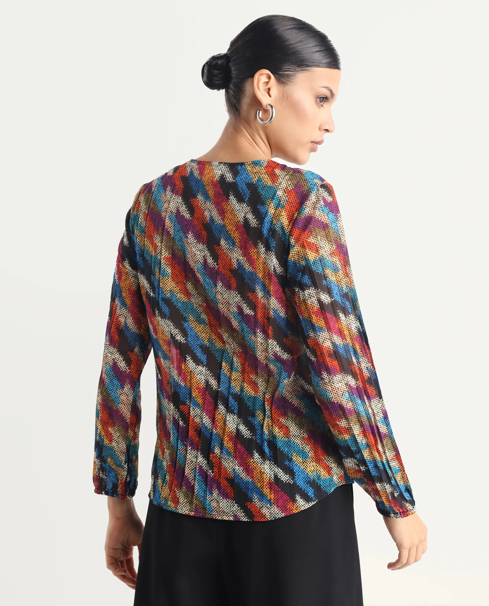 Rareism Women's Scooby Multi Polyester Tie-Up Neck Abstract Print Relaxed Fit Top - Image 7