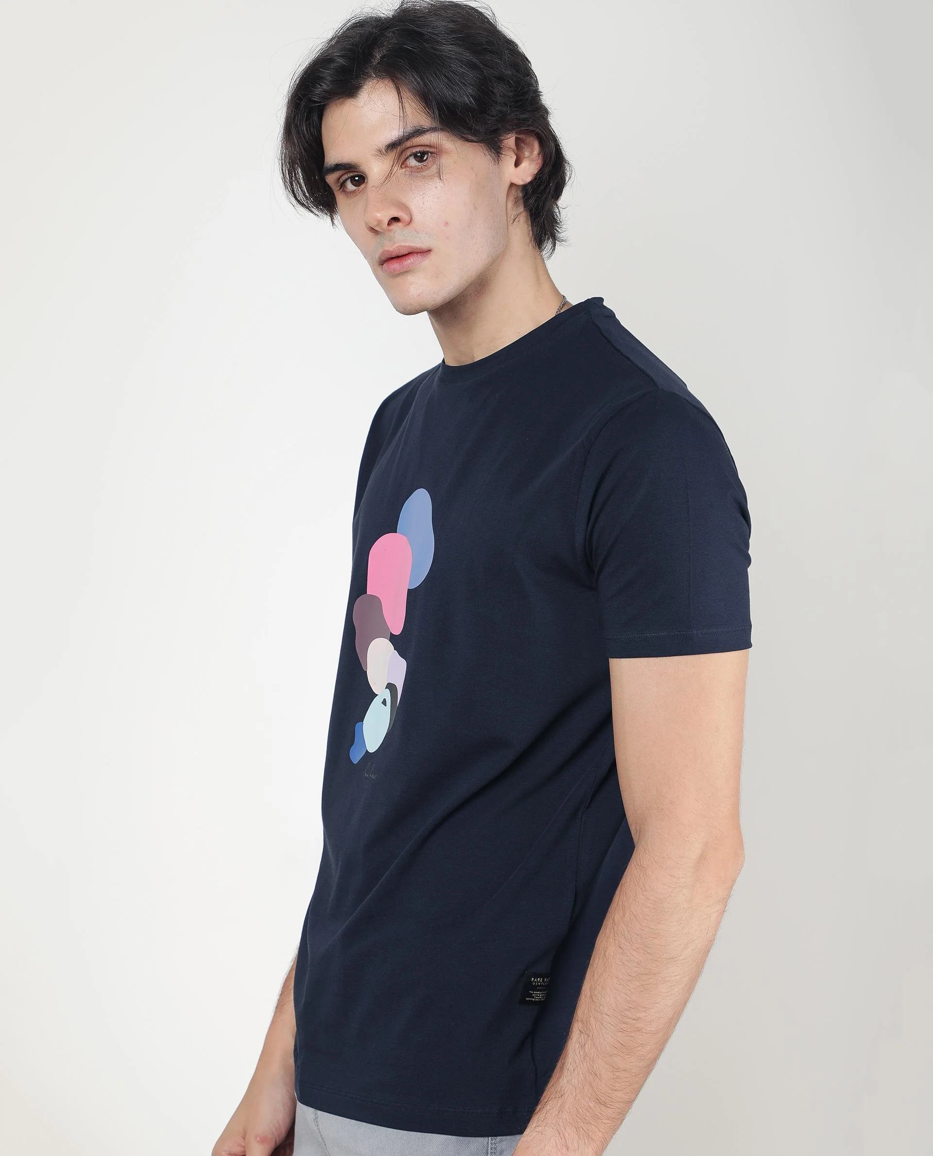 Rare Rabbit Men's Scoopp Navy Cotton Graphic Print Slim Fit Half Sleeve Crew Neck T-Shirt - Image 2