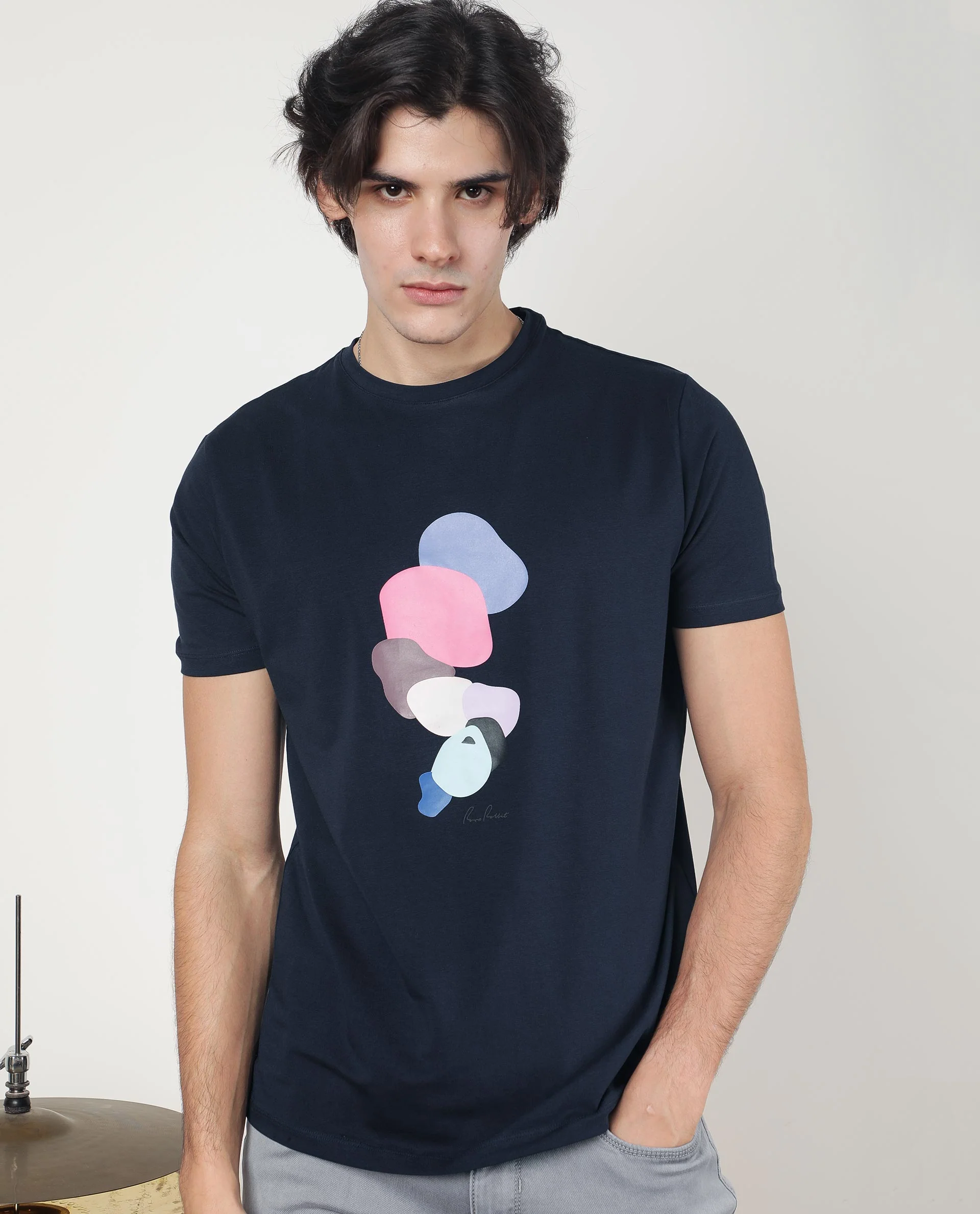 Rare Rabbit Men's Scoopp Navy Cotton Graphic Print Slim Fit Half Sleeve Crew Neck T-Shirt - Image 4