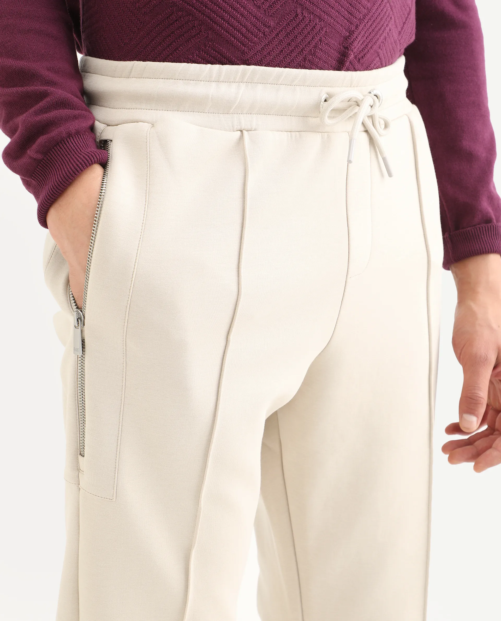 Rare Rabbit Men's Scot Light Beige Cotton Plain Regular Fit Track Pant - Image 4