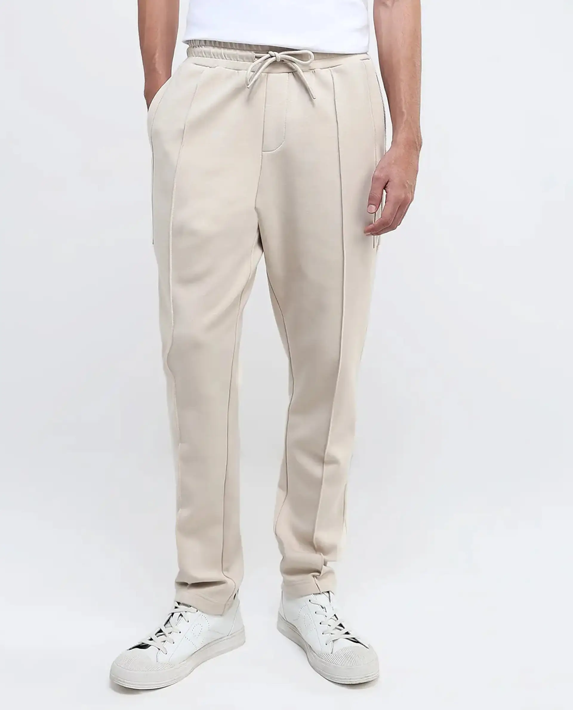 Rare Rabbit Men's Scot Light Beige Cotton Plain Regular Fit Track Pant - Image 8