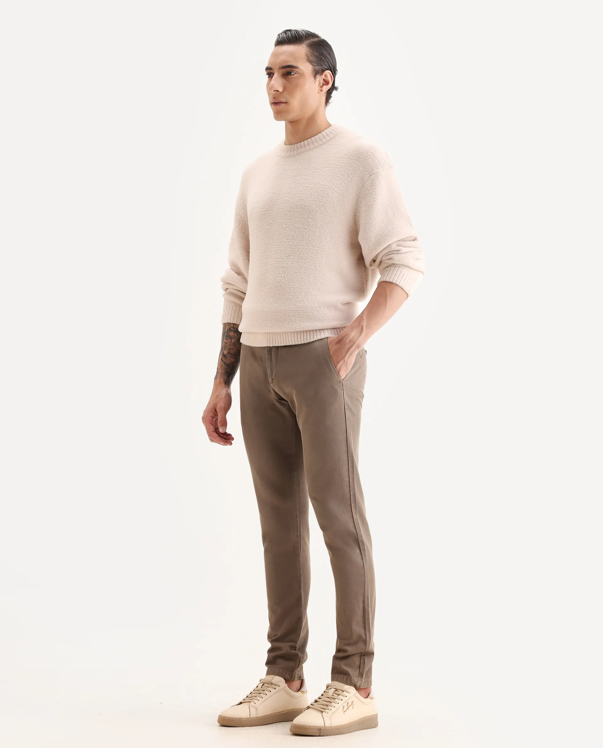 Rare Rabbit Men's Scotch Beige Cotton Plain Slim Fit Trouser - Image 5