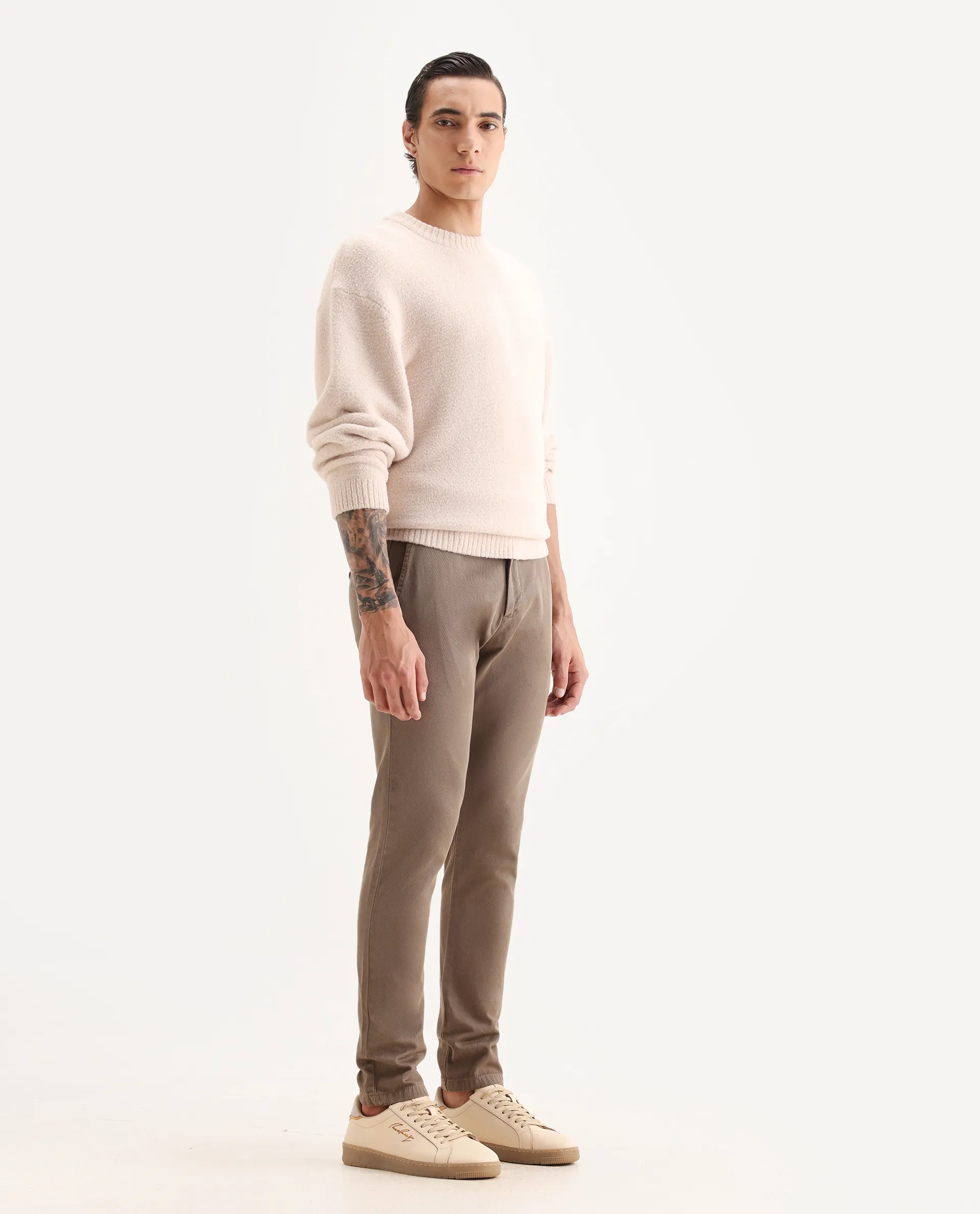 Rare Rabbit Men's Scotch Beige Cotton Plain Slim Fit Trouser - Image 6