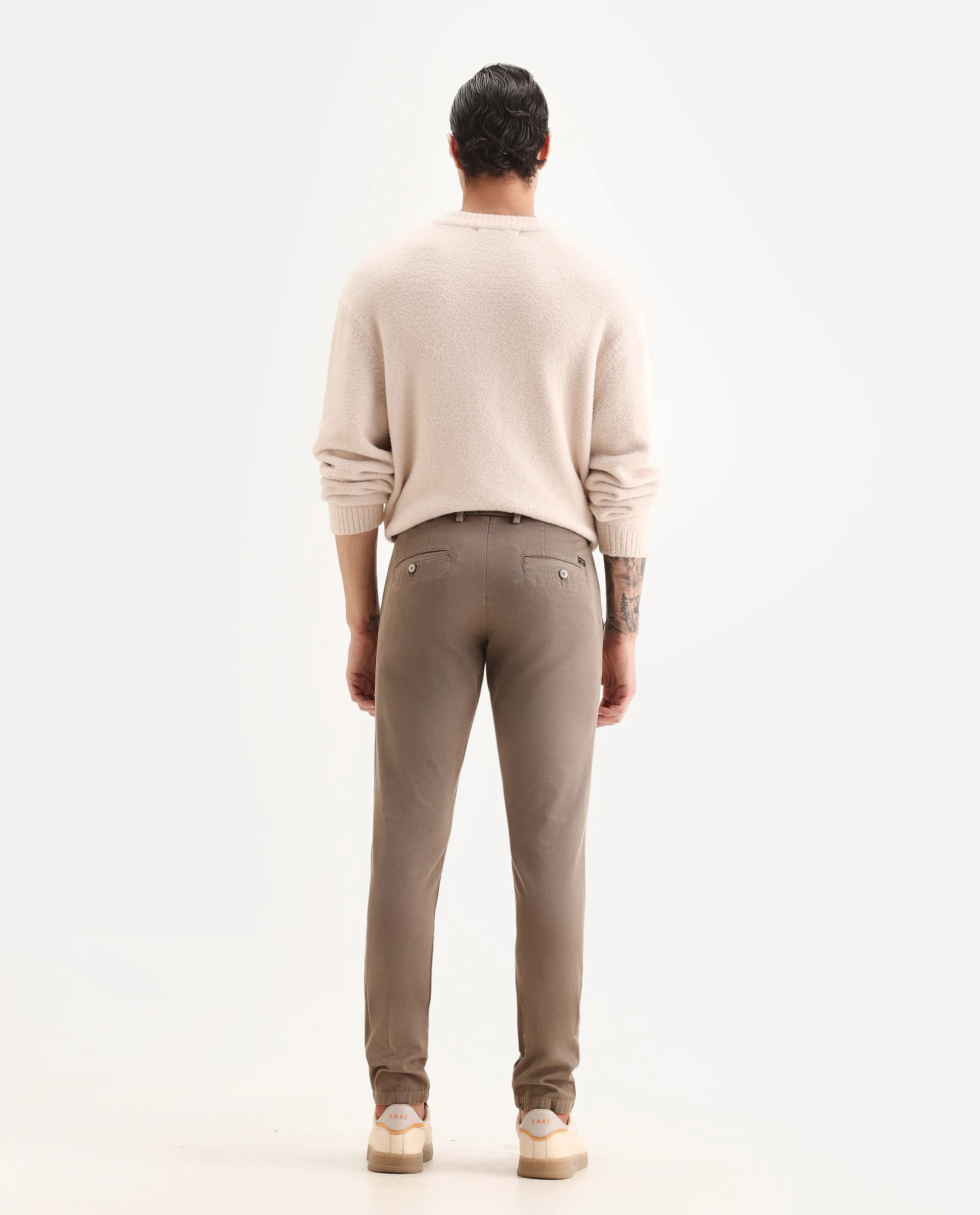 Rare Rabbit Men's Scotch Beige Cotton Plain Slim Fit Trouser - Image 7