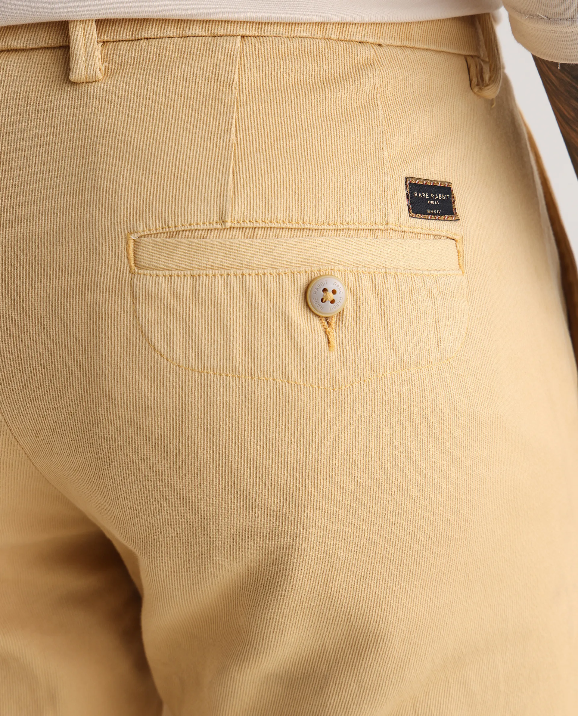 Rare Rabbit Men's Scotch Yellow Cotton Plain Slim Fit Trouser - Image 7