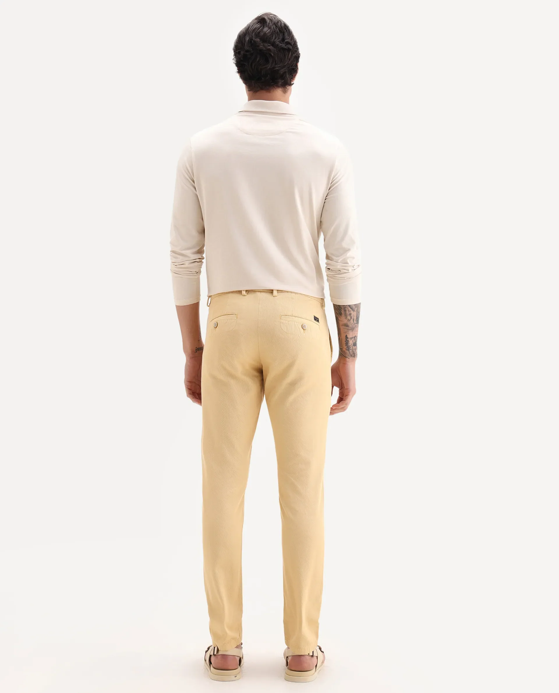 Rare Rabbit Men's Scotch Yellow Cotton Plain Slim Fit Trouser - Image 8