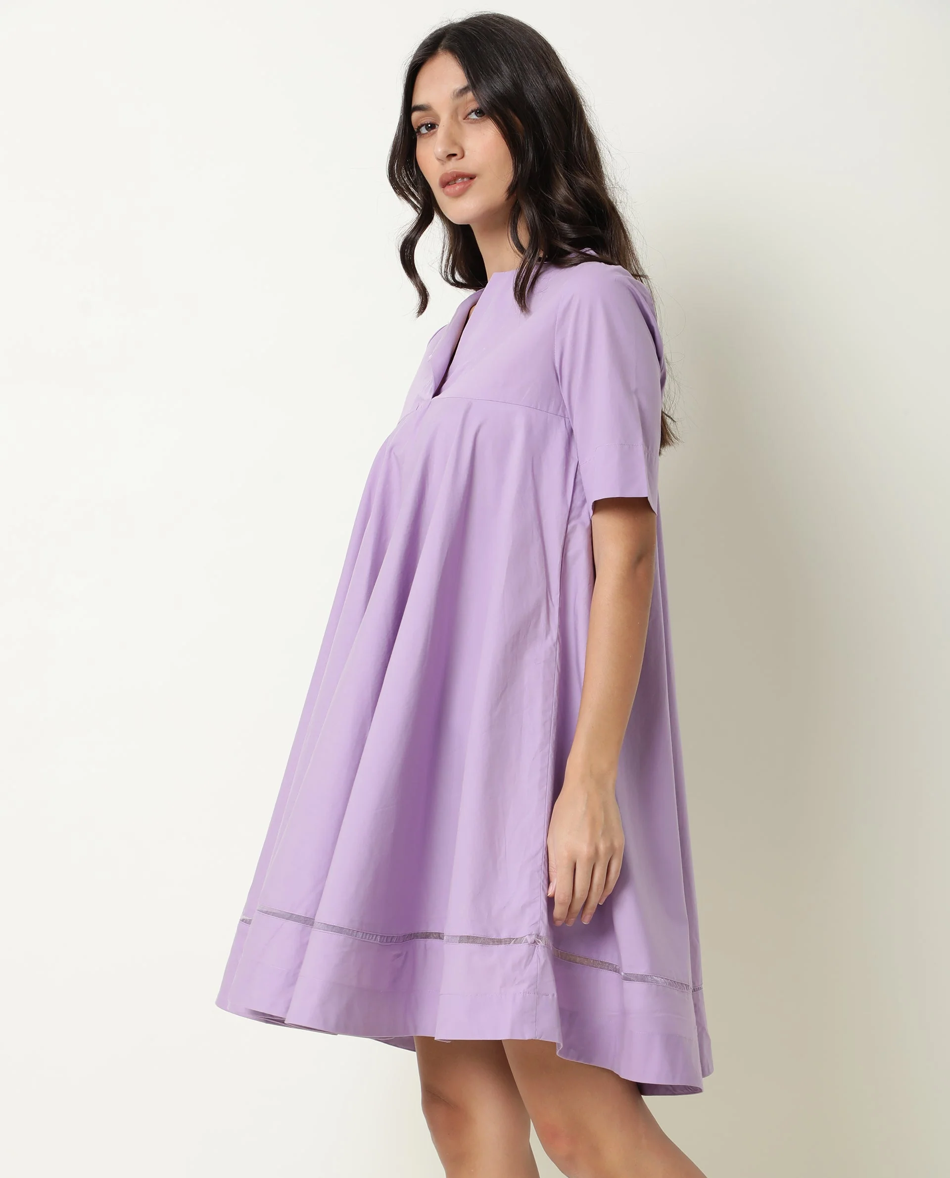 Rareism Women's Scream Purple Cotton Sweetheart Neck Plain Knee Length Flared Dress - Image 4