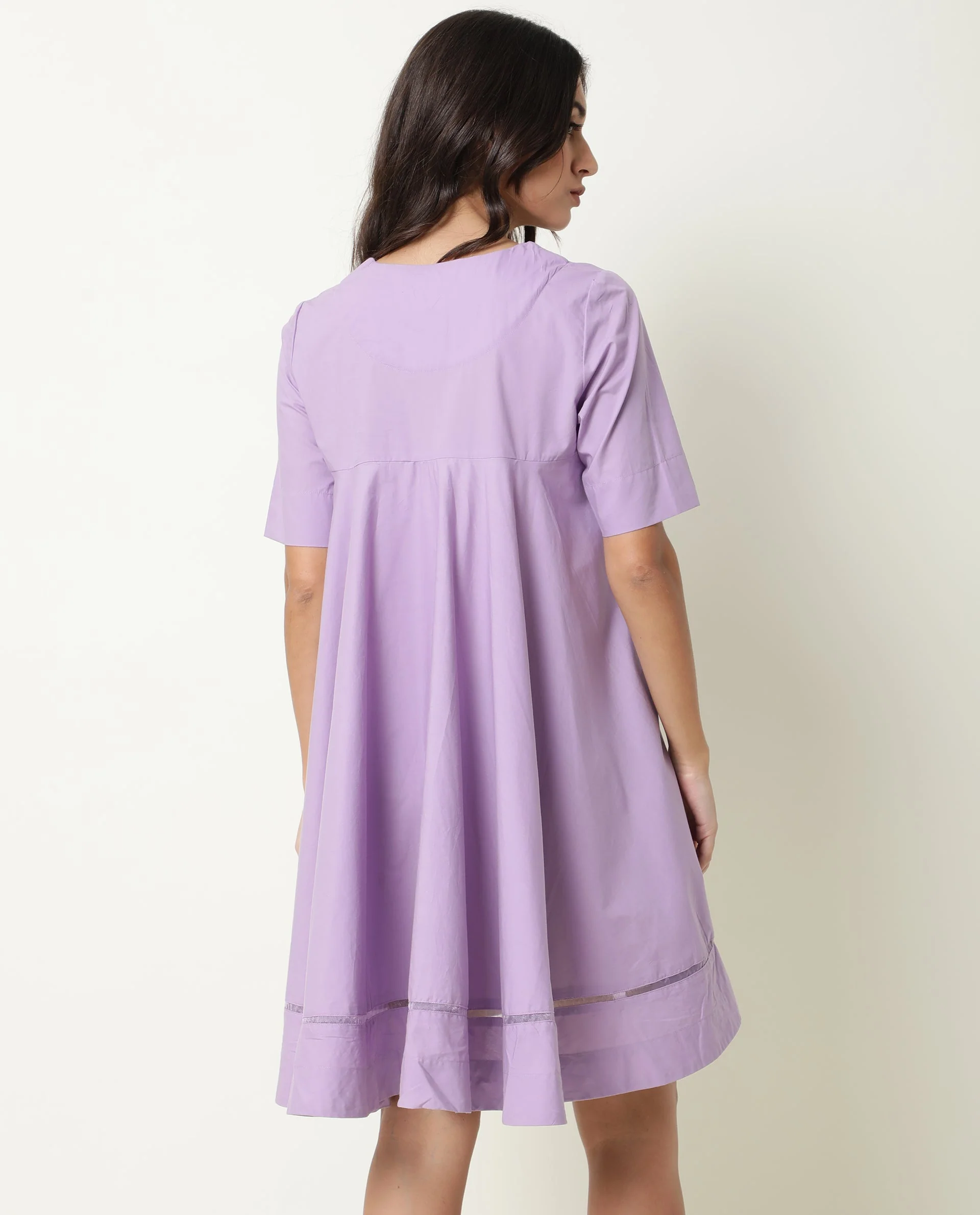 Rareism Women's Scream Purple Cotton Sweetheart Neck Plain Knee Length Flared Dress - Image 7