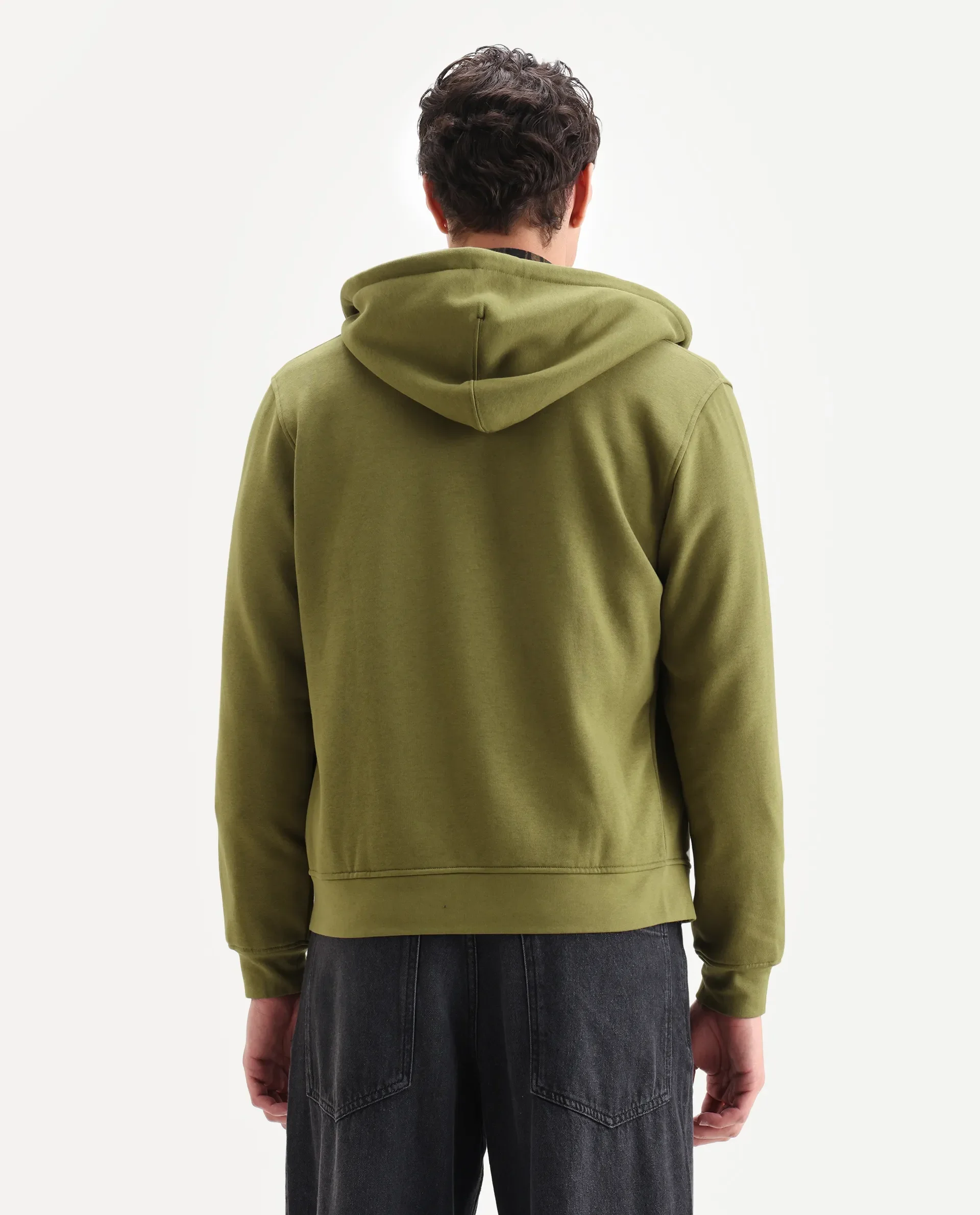 Rare Rabbit Men's Scribble Olive Cotton Embroidered Regular Fit Full Sleeve Hooded Sweatshirt - Image 7