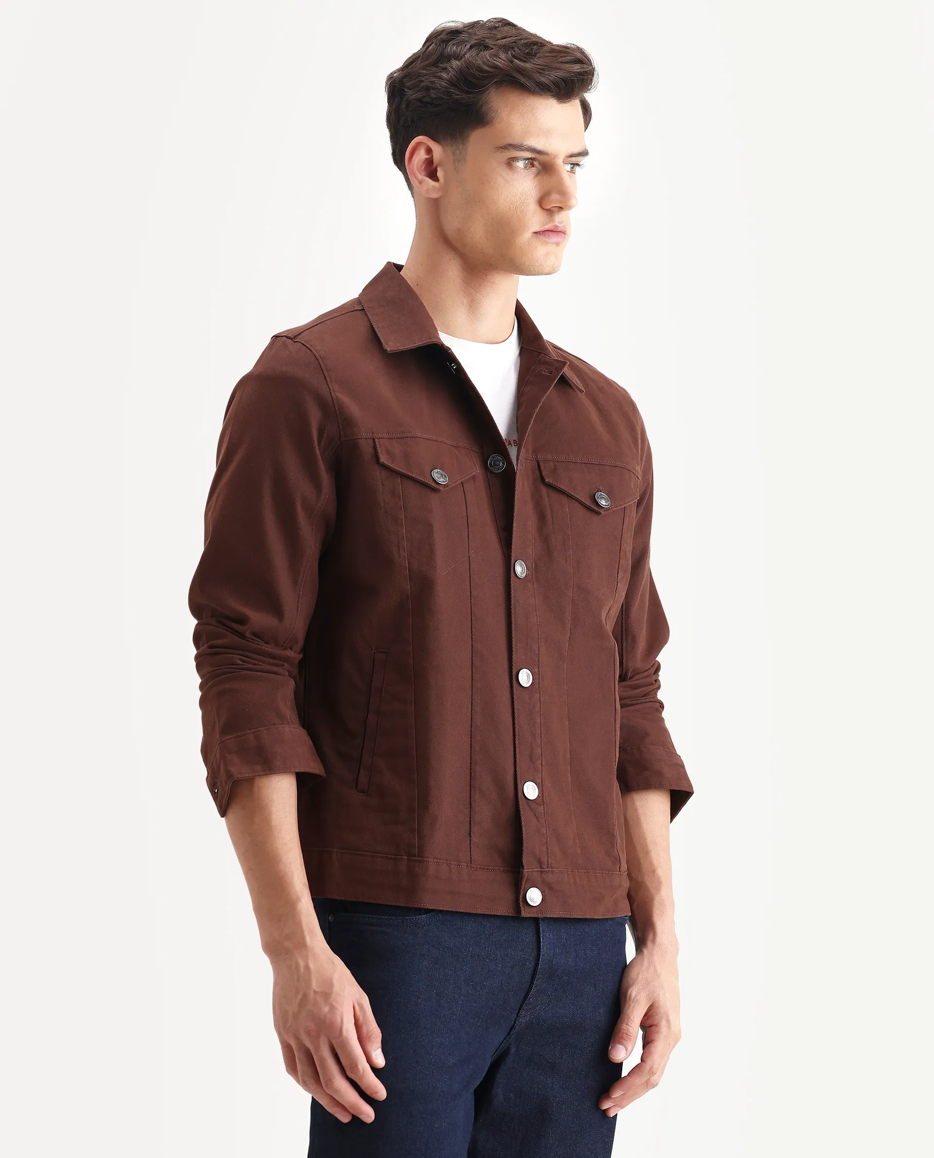 Rare Rabbit Men's Scut Brown Cotton Blend Fabric Collared Neck Relaxed Fit Plain Jacket - Image 6