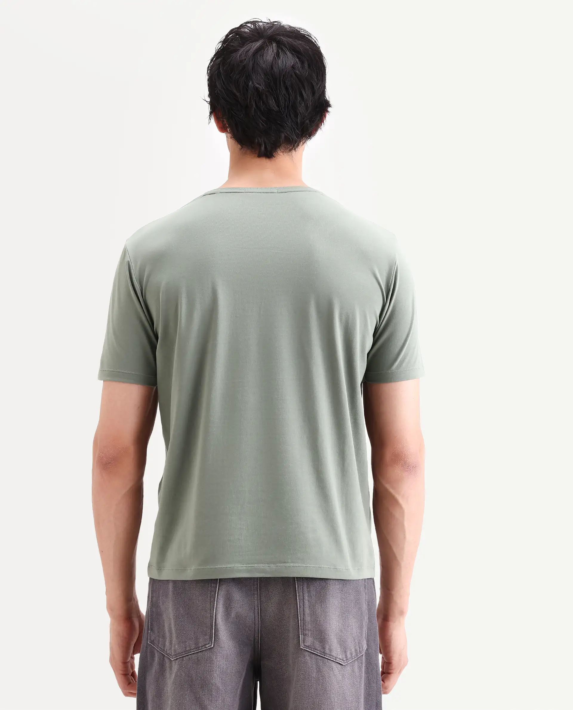 Rare Rabbit Men's Sea Dusky Olive Cotton Blend Fabric Half Sleeve Crew Neck Regular Fit Graphic Print T-Shirt - Image 7