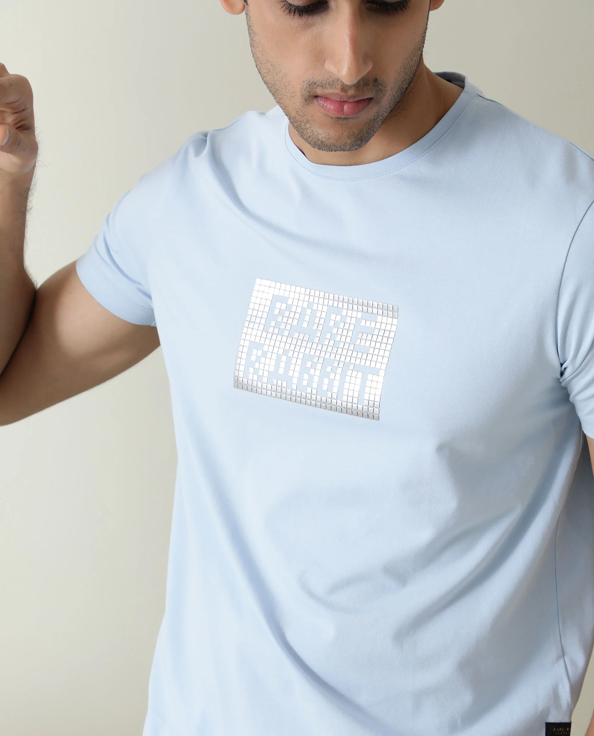 Rare Rabbit Men's Seal Pastel Blue Cotton Graphic Print Slim Fit Half Sleeve Crew Neck T-Shirt - Image 2