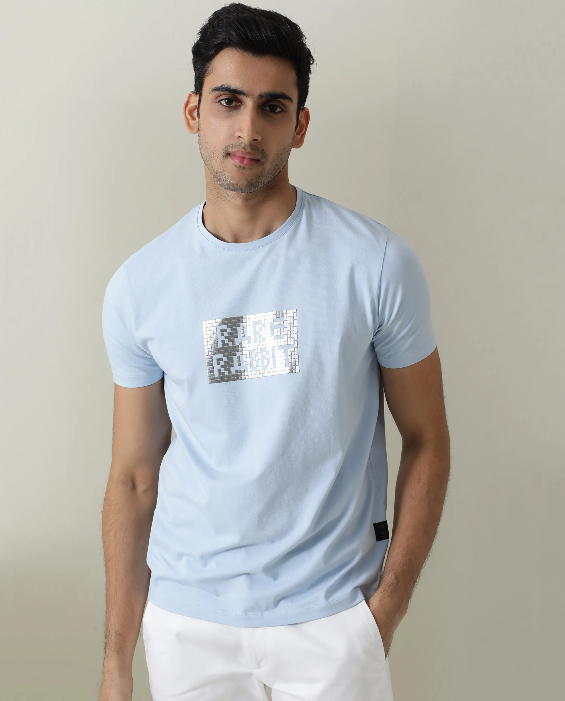 Rare Rabbit Men's Seal Pastel Blue Cotton Graphic Print Slim Fit Half Sleeve Crew Neck T-Shirt - Image 3