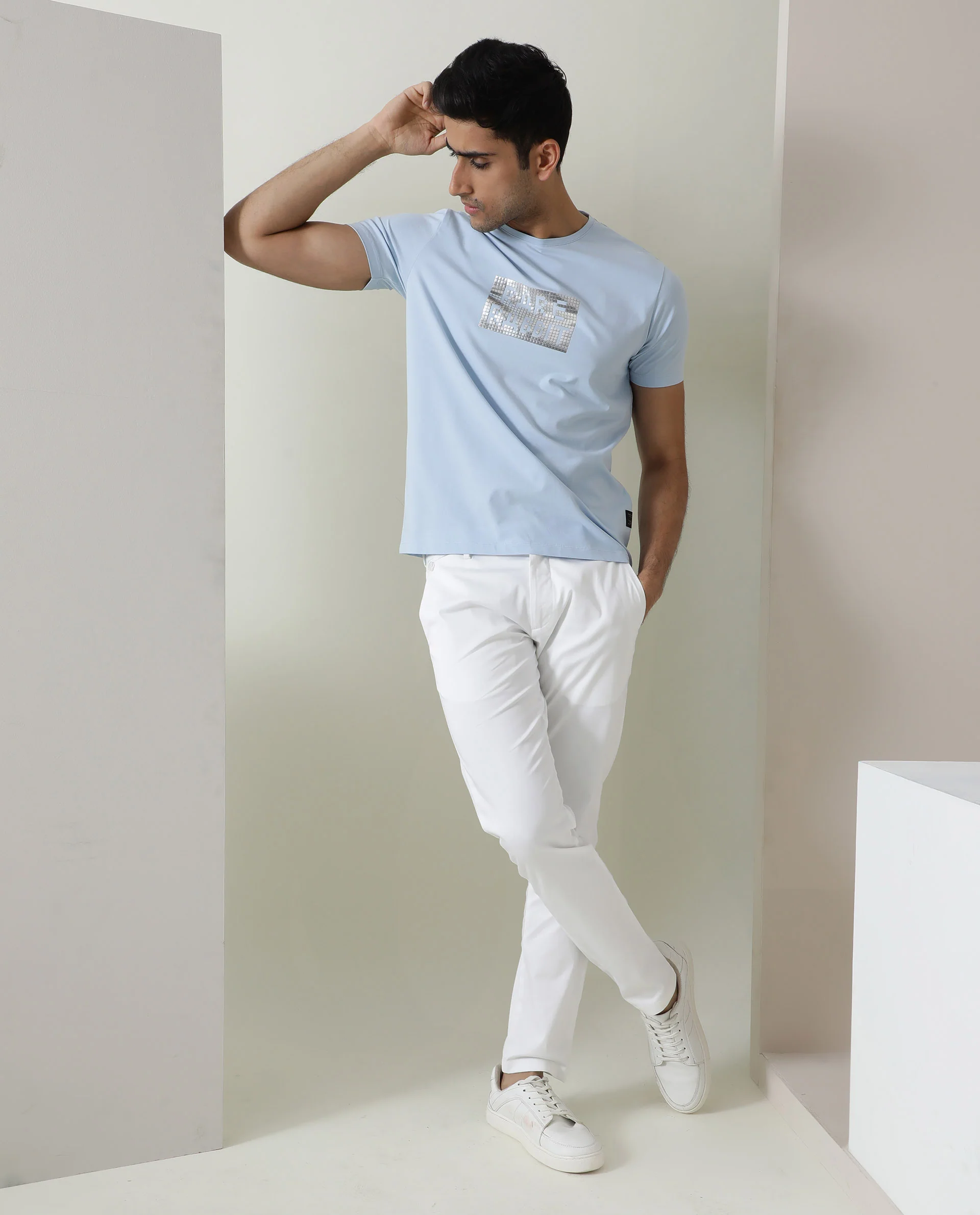 Rare Rabbit Men's Seal Pastel Blue Cotton Graphic Print Slim Fit Half Sleeve Crew Neck T-Shirt - Image 4