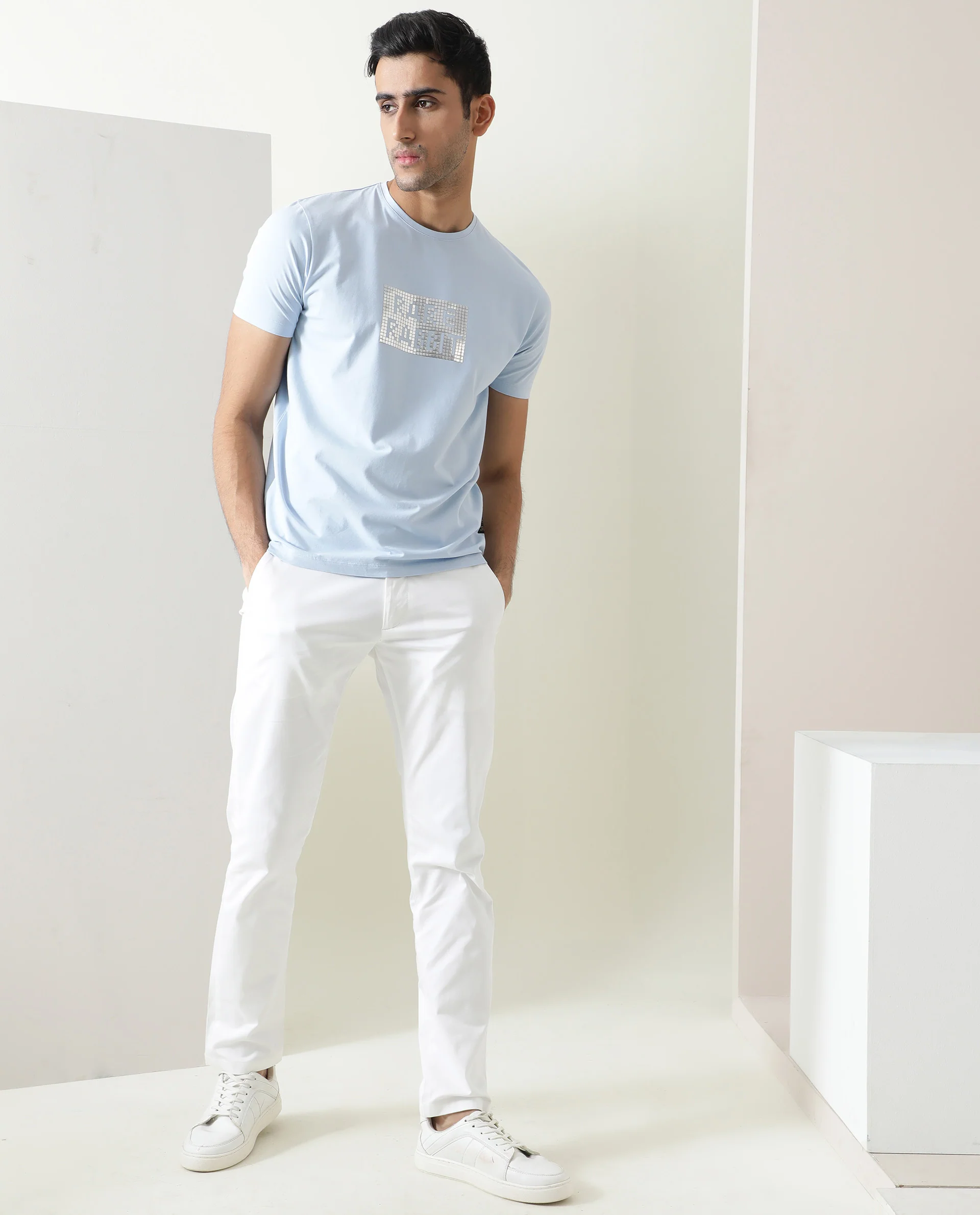 Rare Rabbit Men's Seal Pastel Blue Cotton Graphic Print Slim Fit Half Sleeve Crew Neck T-Shirt - Image 5