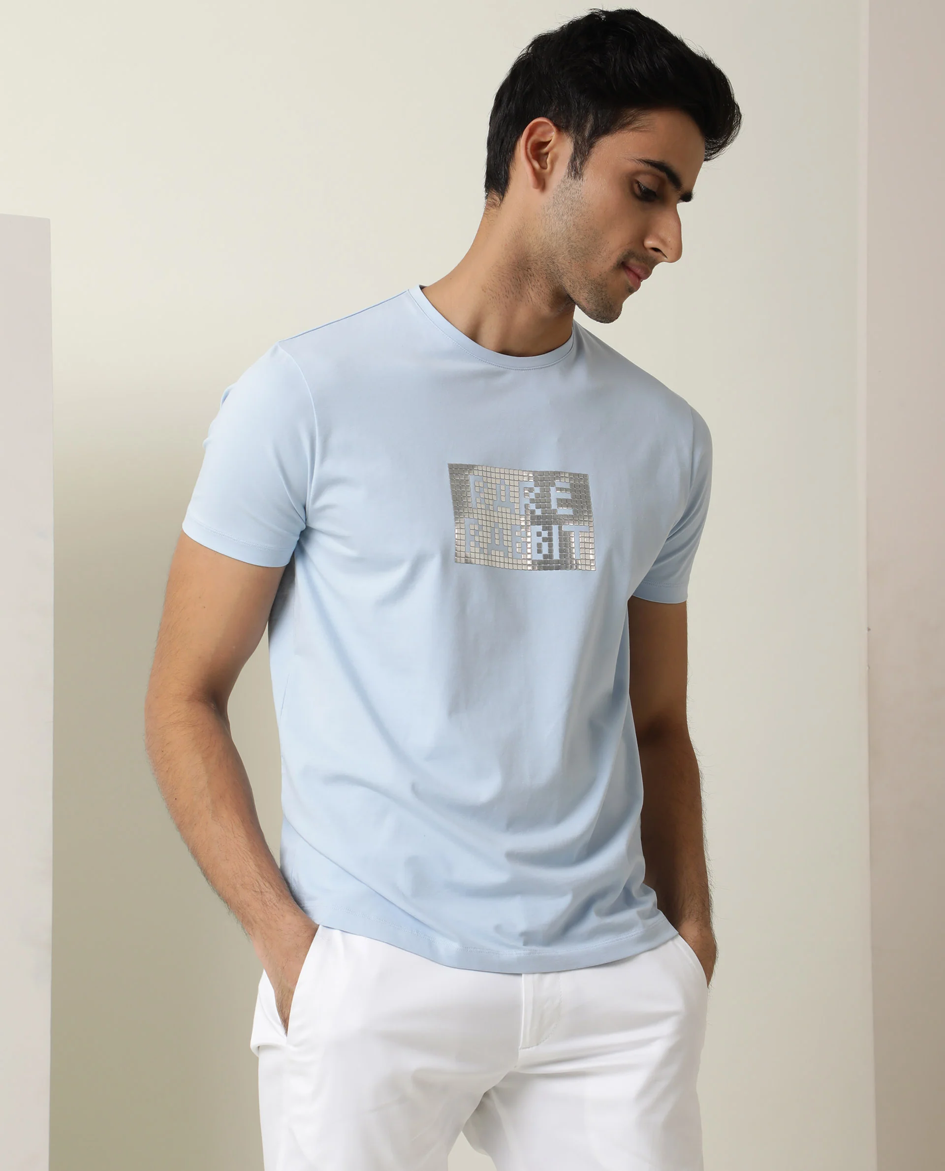 Rare Rabbit Men's Seal Pastel Blue Cotton Graphic Print Slim Fit Half Sleeve Crew Neck T-Shirt - Image 6