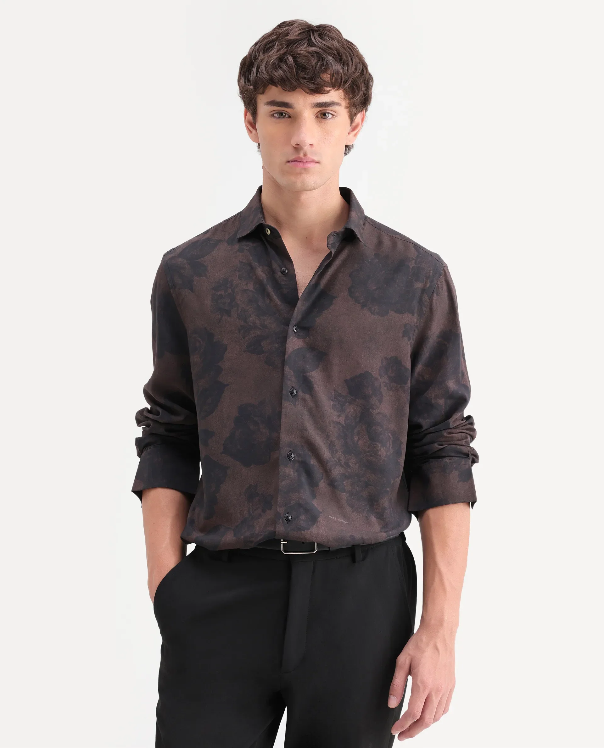 Rare Rabbit Men's Seano Black Viscose Fabric Full Sleeve Spread Collar Regular Floral Print Shirt - Image 4