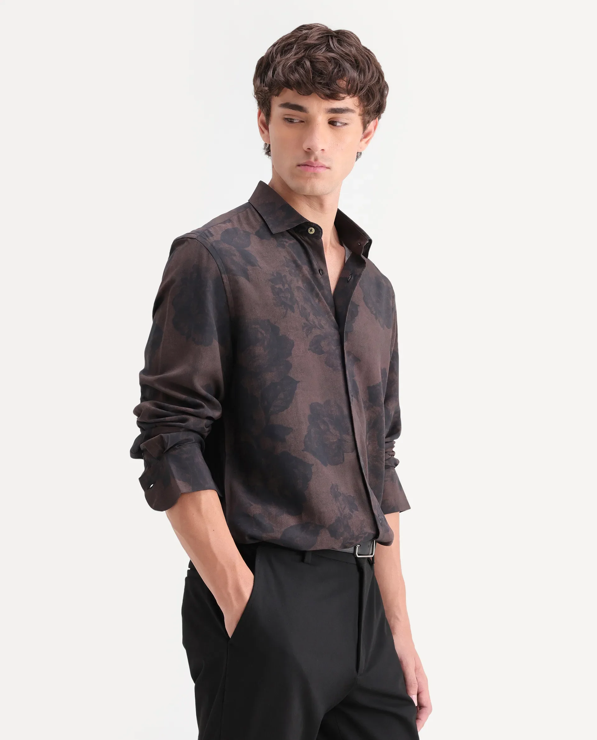 Rare Rabbit Men's Seano Black Viscose Fabric Full Sleeve Spread Collar Regular Floral Print Shirt - Image 5