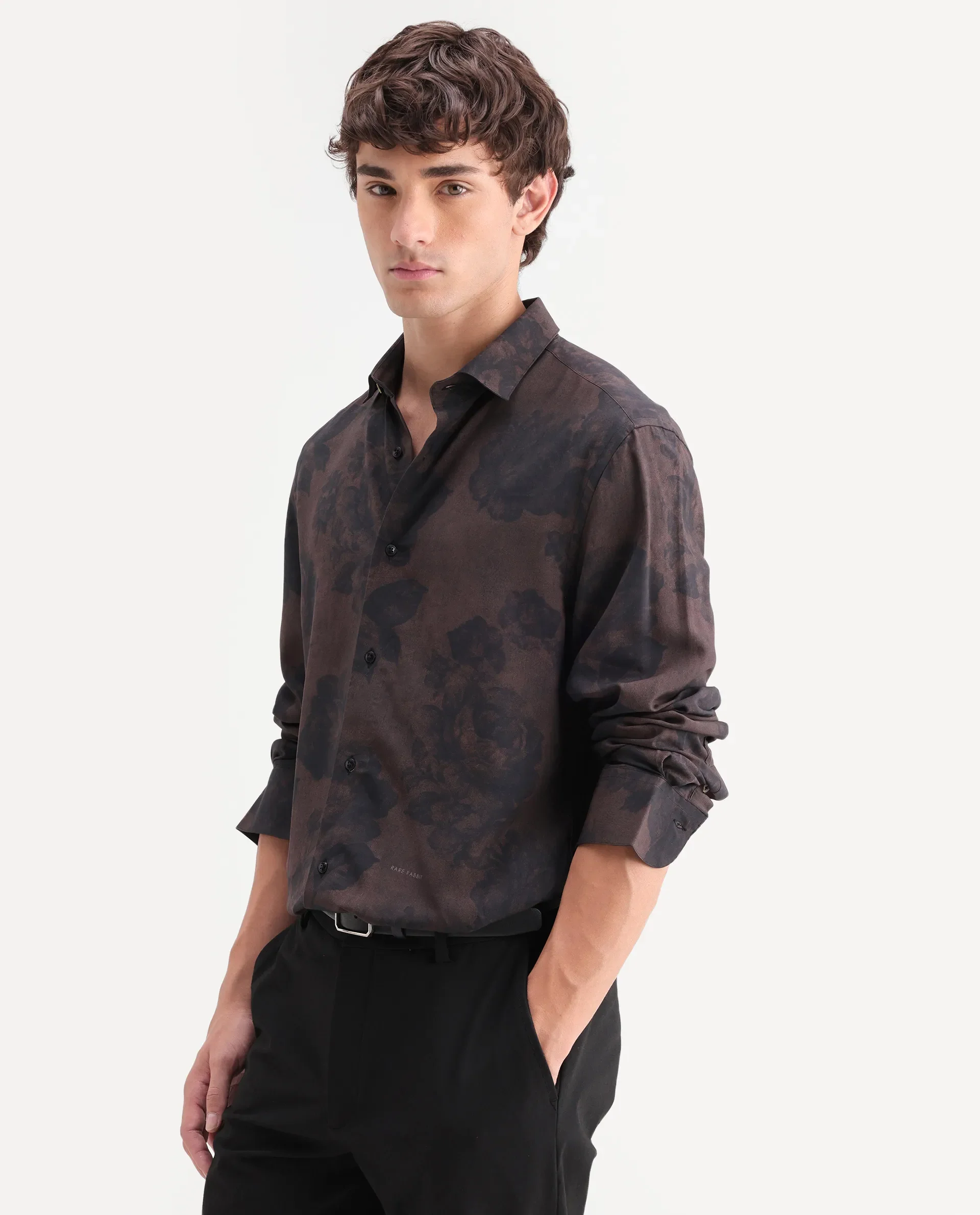 Rare Rabbit Men's Seano Black Viscose Fabric Full Sleeve Spread Collar Regular Floral Print Shirt - Image 6