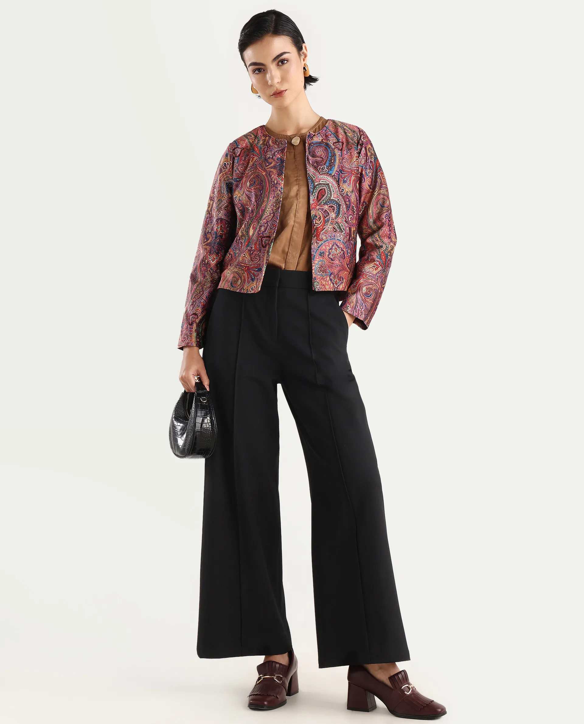 Rareism Women's Sedfer Multi Velvet Collarless Paisley Print Regular Fit Jacket - Image 2