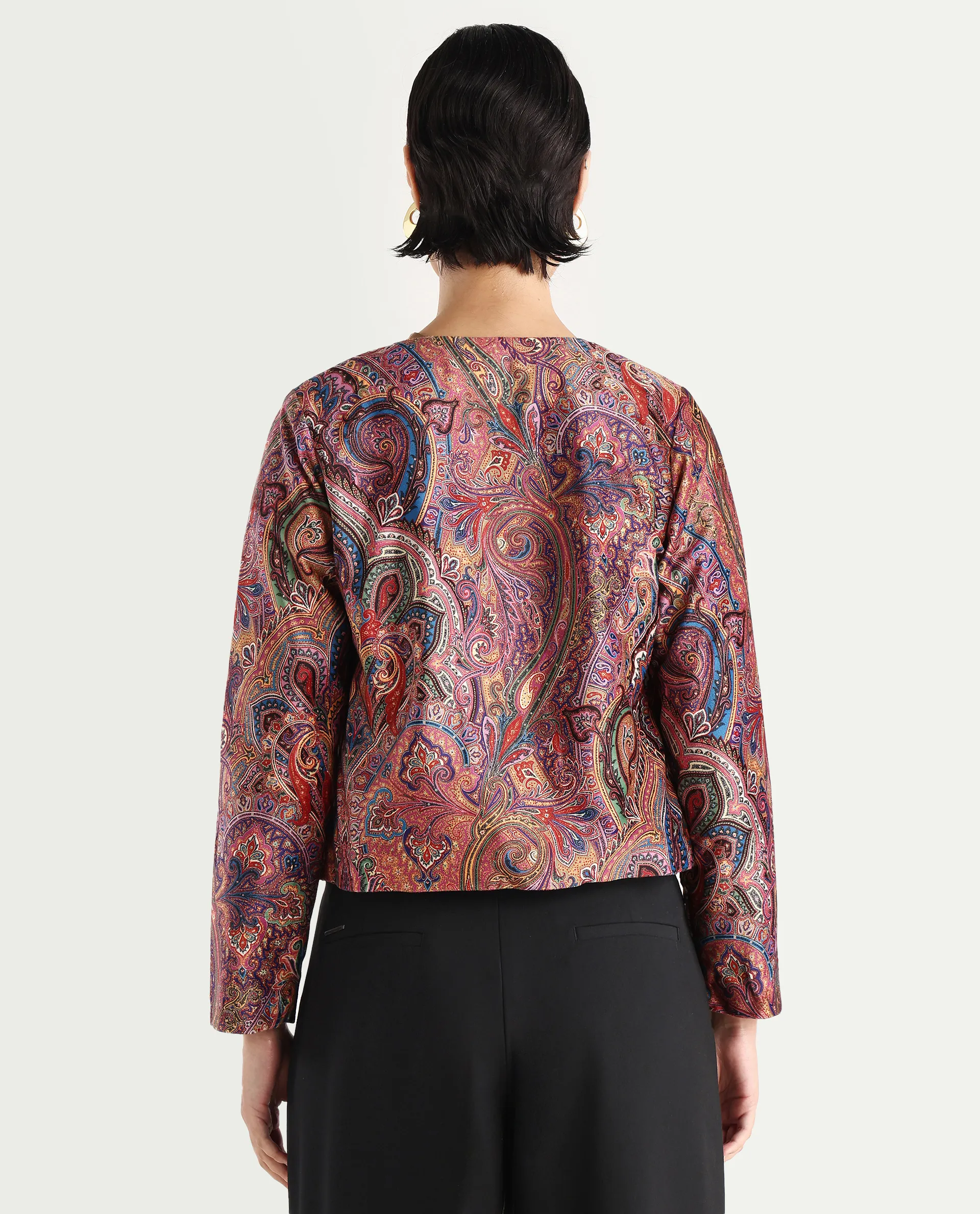 Rareism Women's Sedfer Multi Velvet Collarless Paisley Print Regular Fit Jacket - Image 7