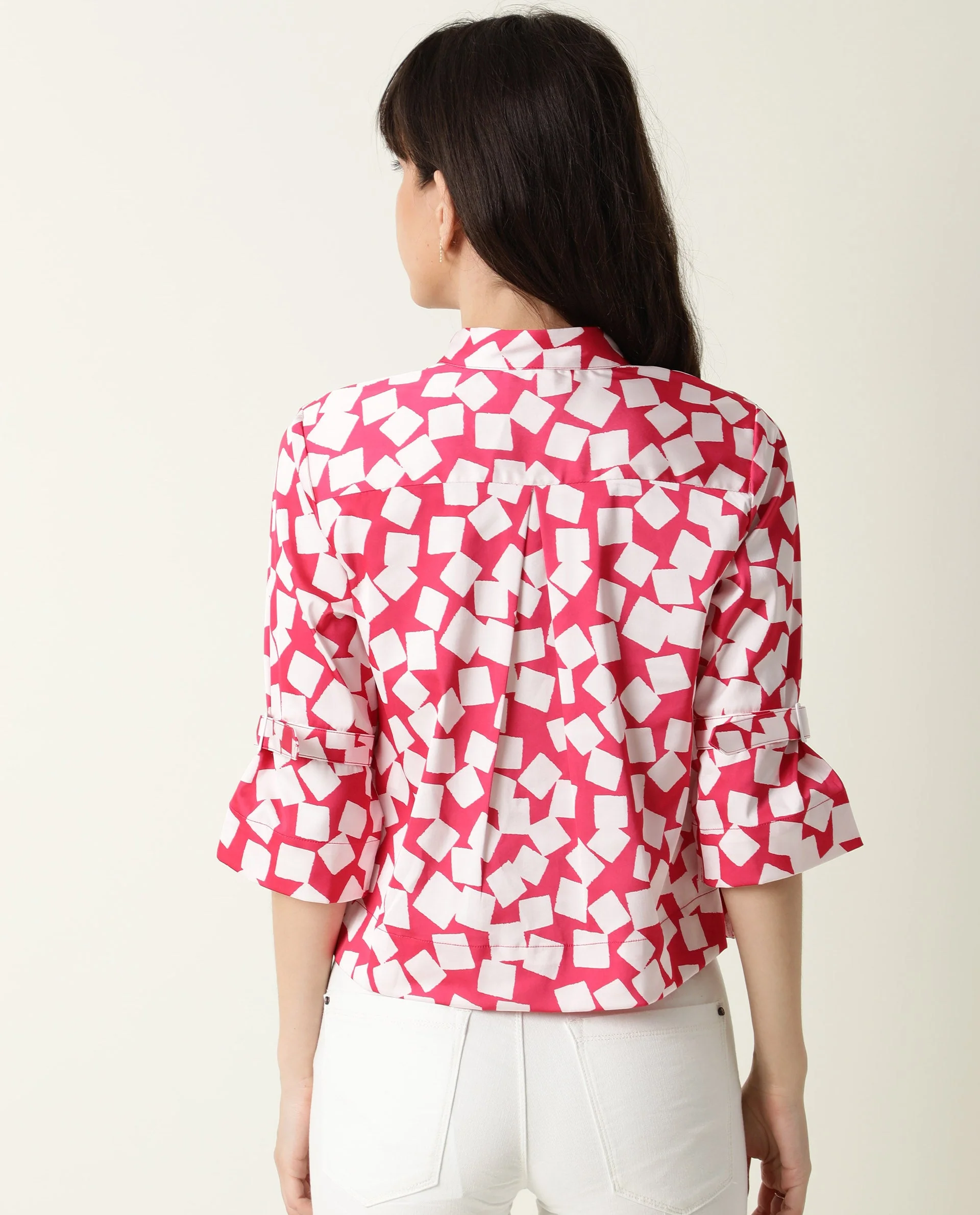 Rareism Women's Seki Pink Modal High Neck Geometric Print Regular Fit Shirt - Image 6