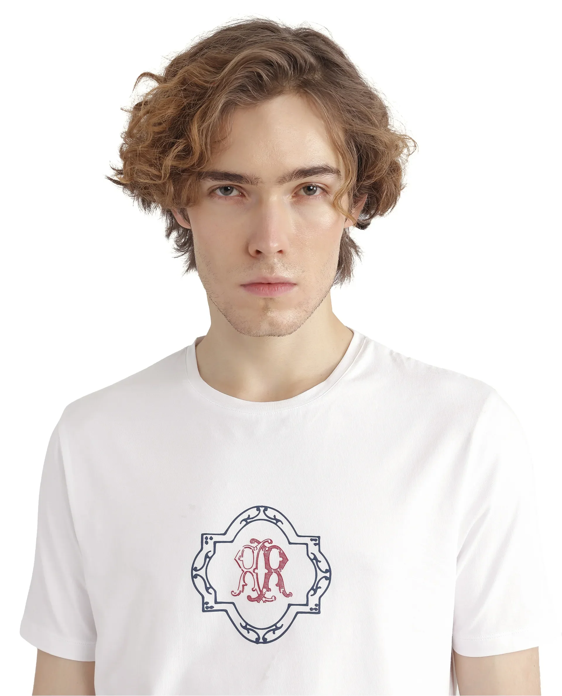 Rare Rabbit Men's Seko White Cotton Blend Graphic Print Regular Fit Half Sleeve Crew Neck T-Shirt - Image 3