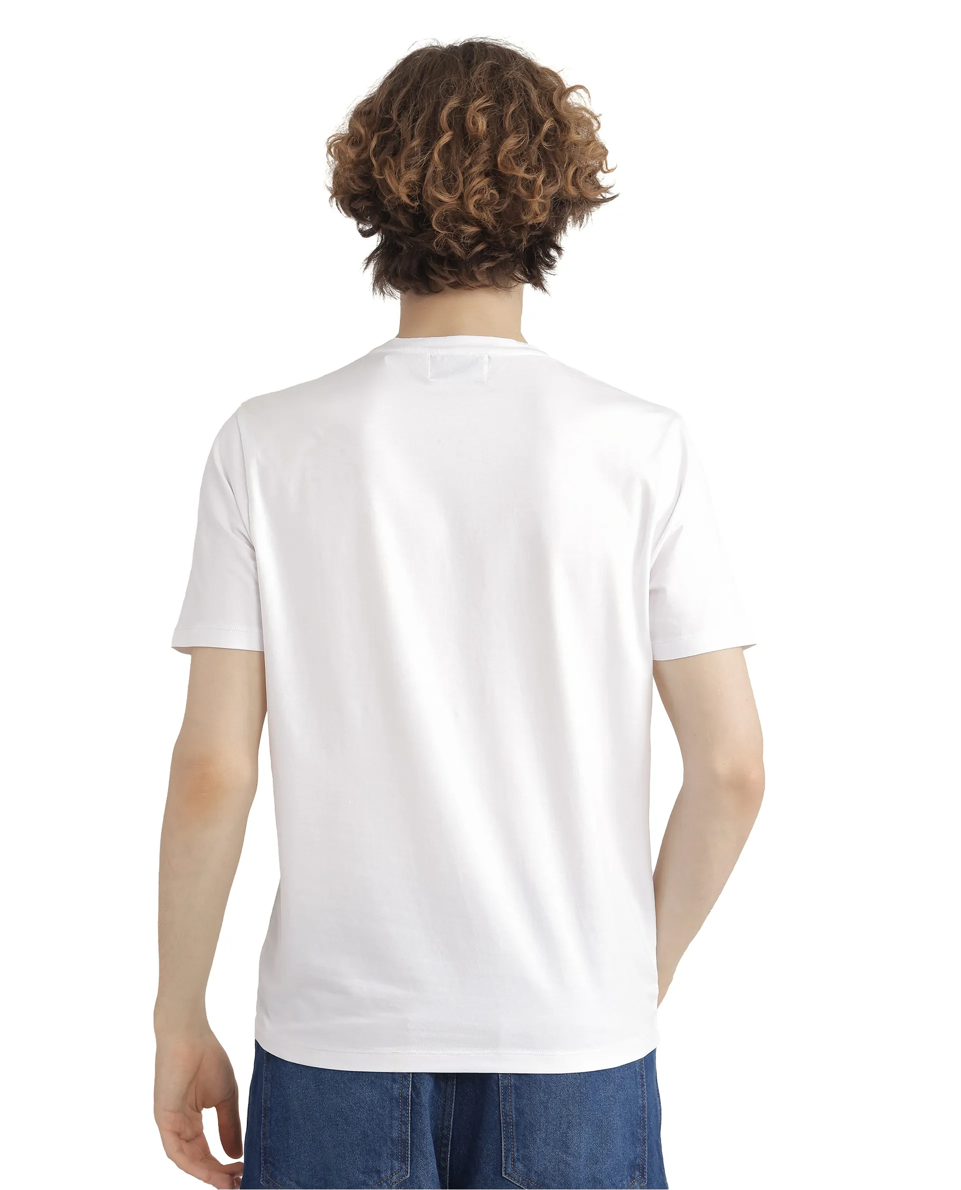 Rare Rabbit Men's Seko White Cotton Blend Graphic Print Regular Fit Half Sleeve Crew Neck T-Shirt - Image 5