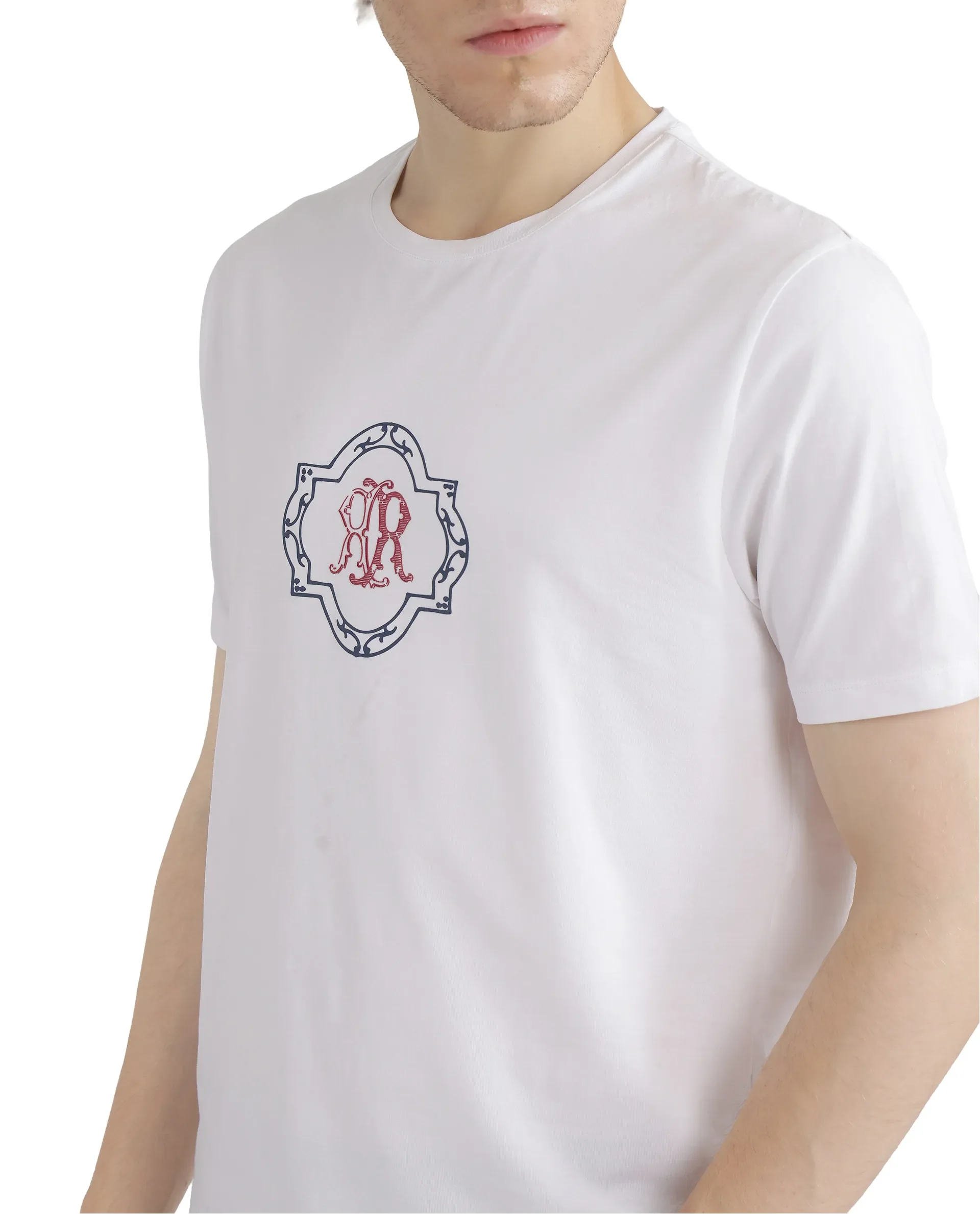 Rare Rabbit Men's Seko White Cotton Blend Graphic Print Regular Fit Half Sleeve Crew Neck T-Shirt - Image 8